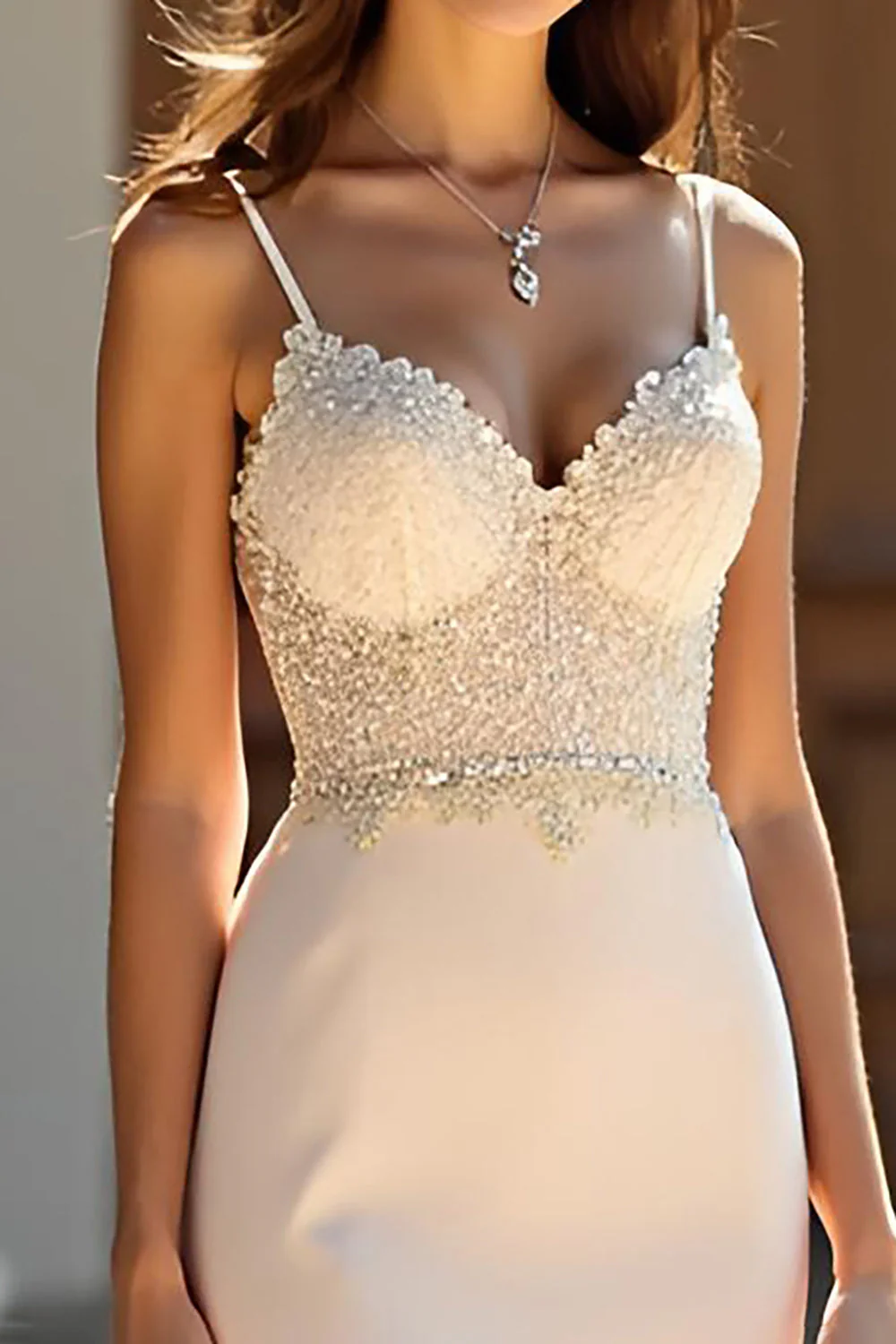 Mermaid Champagne Matte Satin Long Prom Dress - Image 3