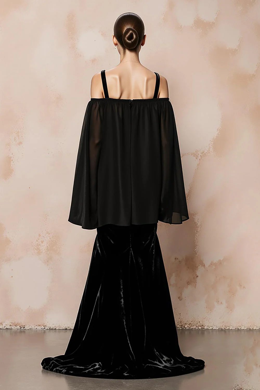 Mermaid Cold Shoulder Black Velvet Evening Dress - Image 2