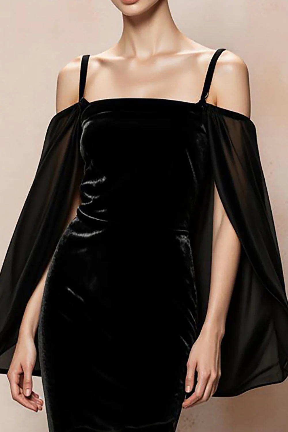 Mermaid Cold Shoulder Black Velvet Evening Dress - Image 3