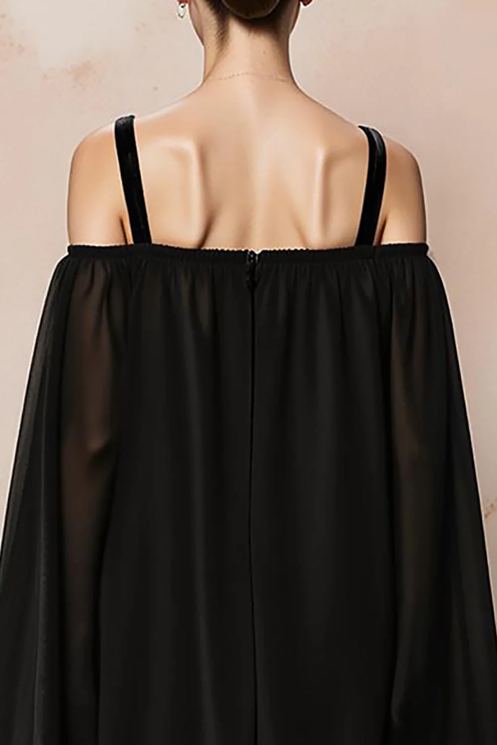 Mermaid Cold Shoulder Black Velvet Evening Dress - Image 4