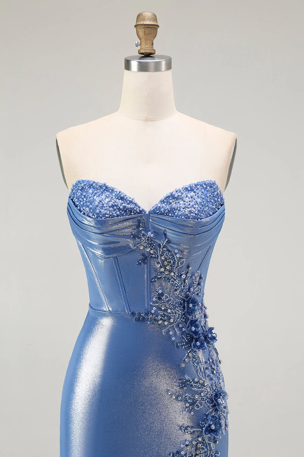 Mermaid Corset Sequins Sweetheart Beaded Blue Prom Dress With Slit - Image 4