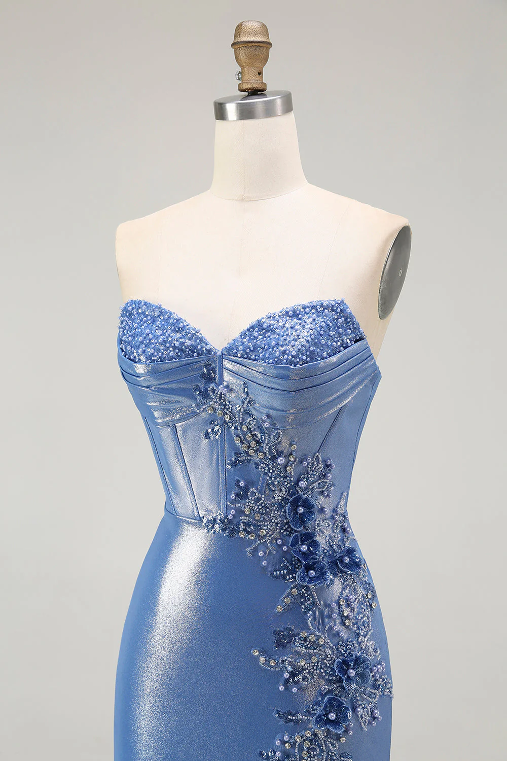 Mermaid Corset Sequins Sweetheart Beaded Blue Prom Dress With Slit - Image 6
