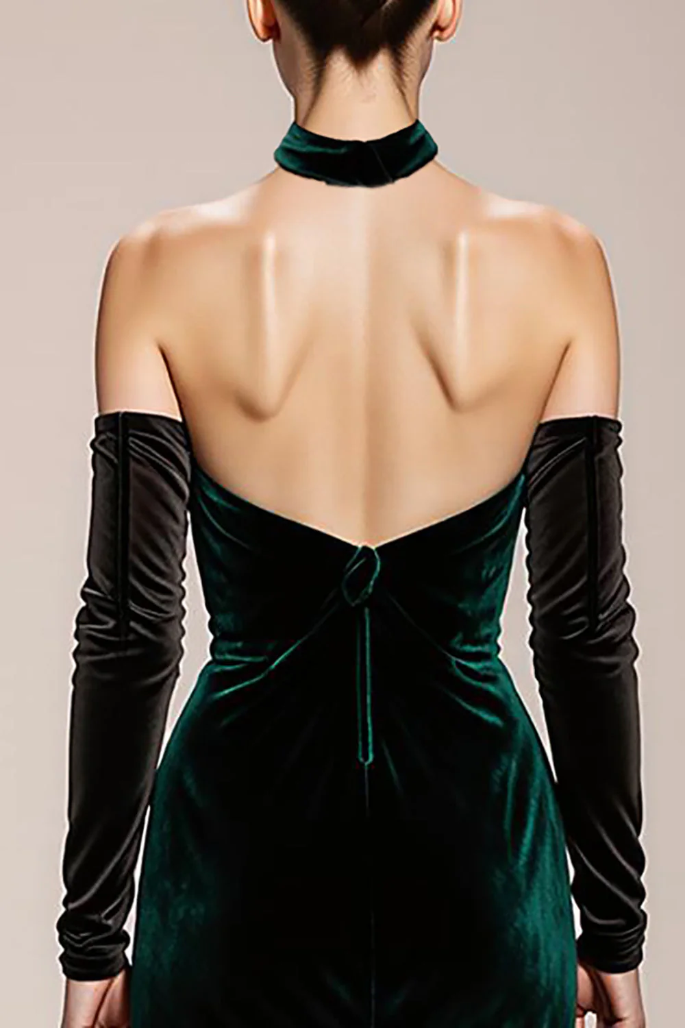 Mermaid Dark Green Halter Velvet Evening Dress - Image 4