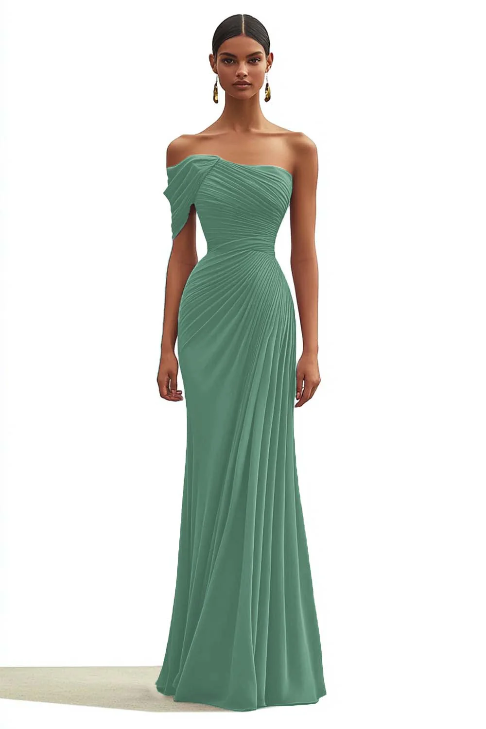 Mermaid Dark Green One Shoulder Pleated Long Formal Dress - Image 10