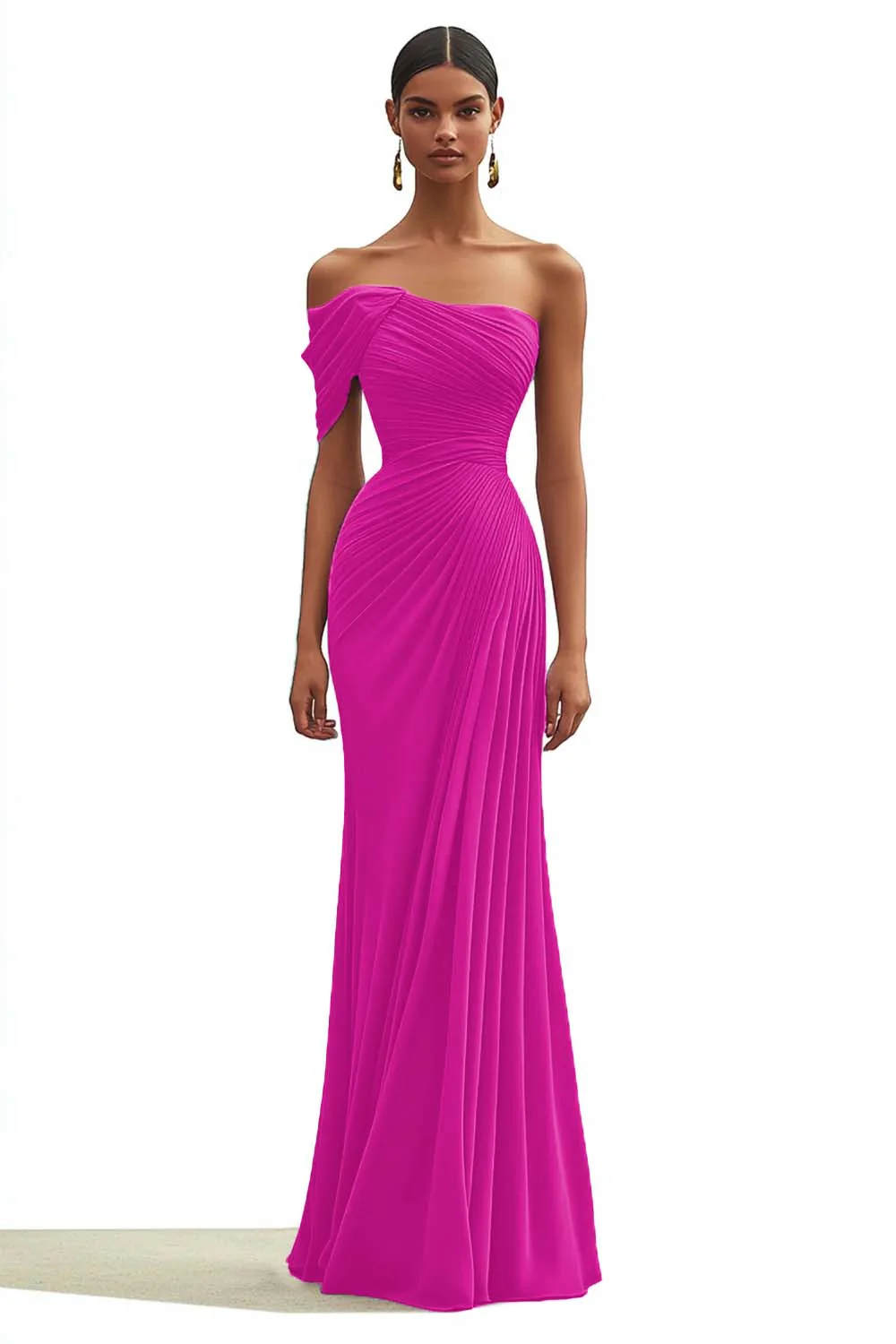 Mermaid Dark Green One Shoulder Pleated Long Formal Dress - Image 11