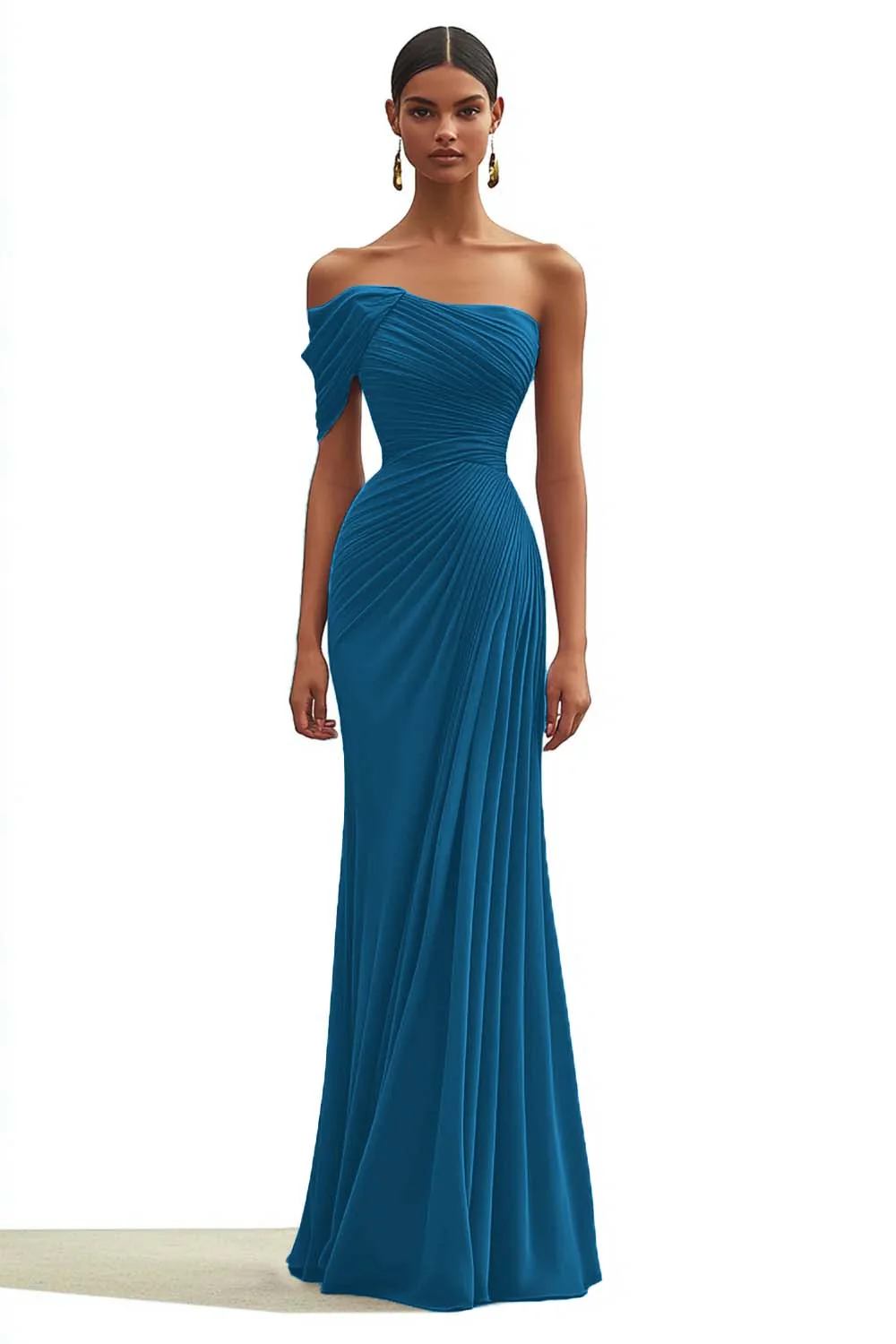 Mermaid Dark Green One Shoulder Pleated Long Formal Dress - Image 12