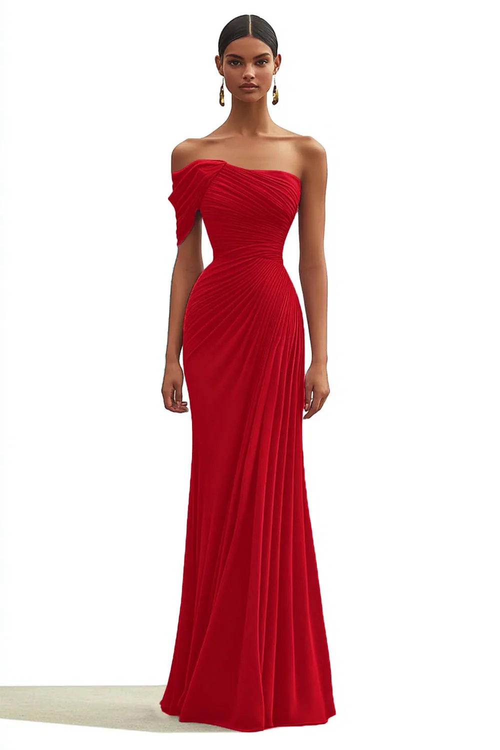 Mermaid Dark Green One Shoulder Pleated Long Formal Dress - Image 14