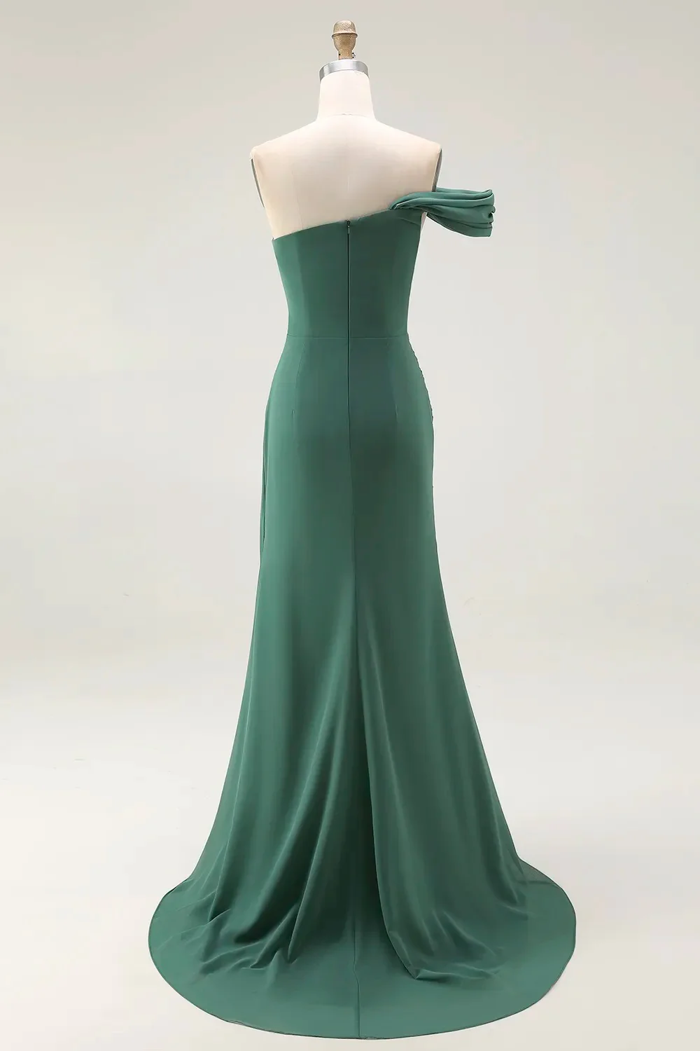 Mermaid Dark Green One Shoulder Pleated Long Formal Dress - Image 4
