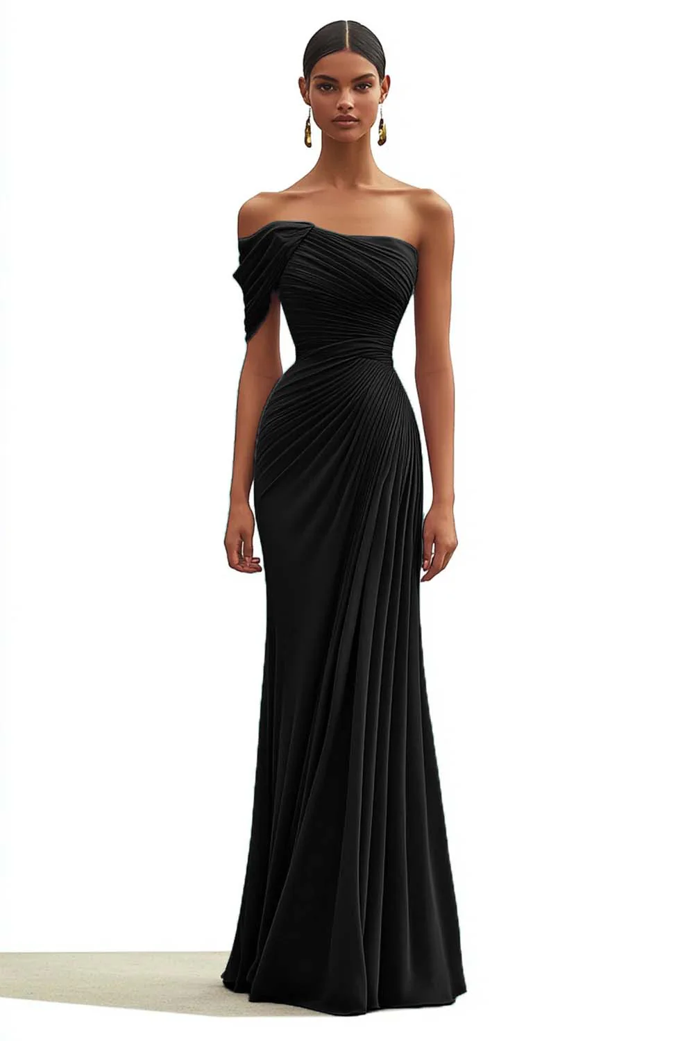 Mermaid Dark Green One Shoulder Pleated Long Formal Dress - Image 5