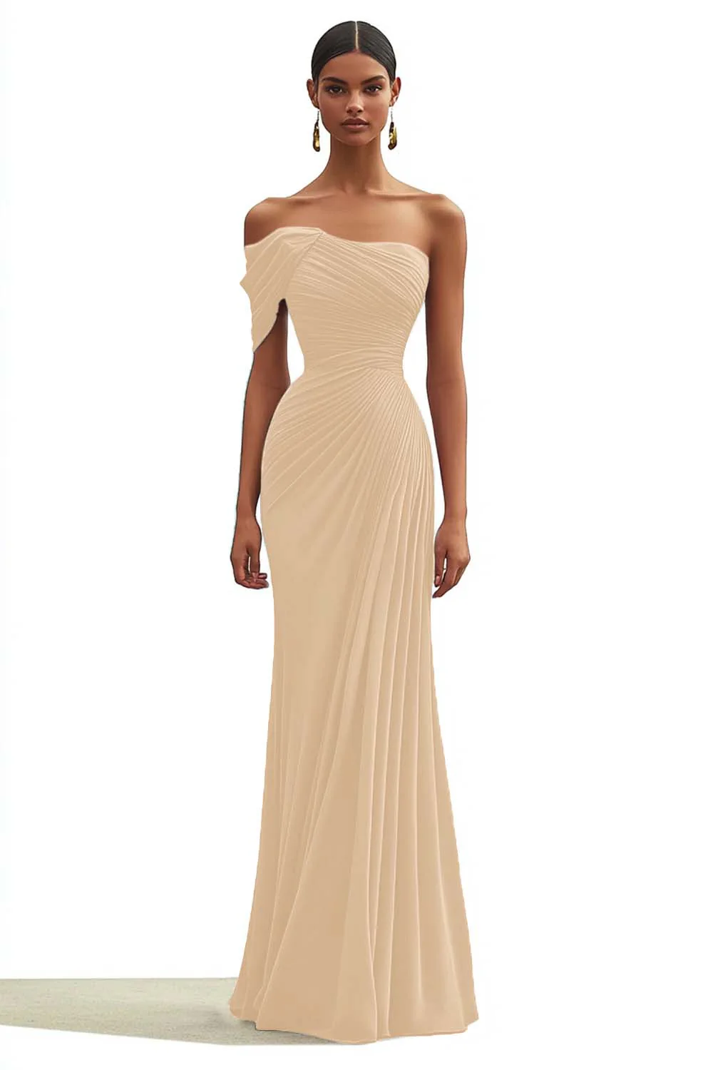 Mermaid Dark Green One Shoulder Pleated Long Formal Dress - Image 7