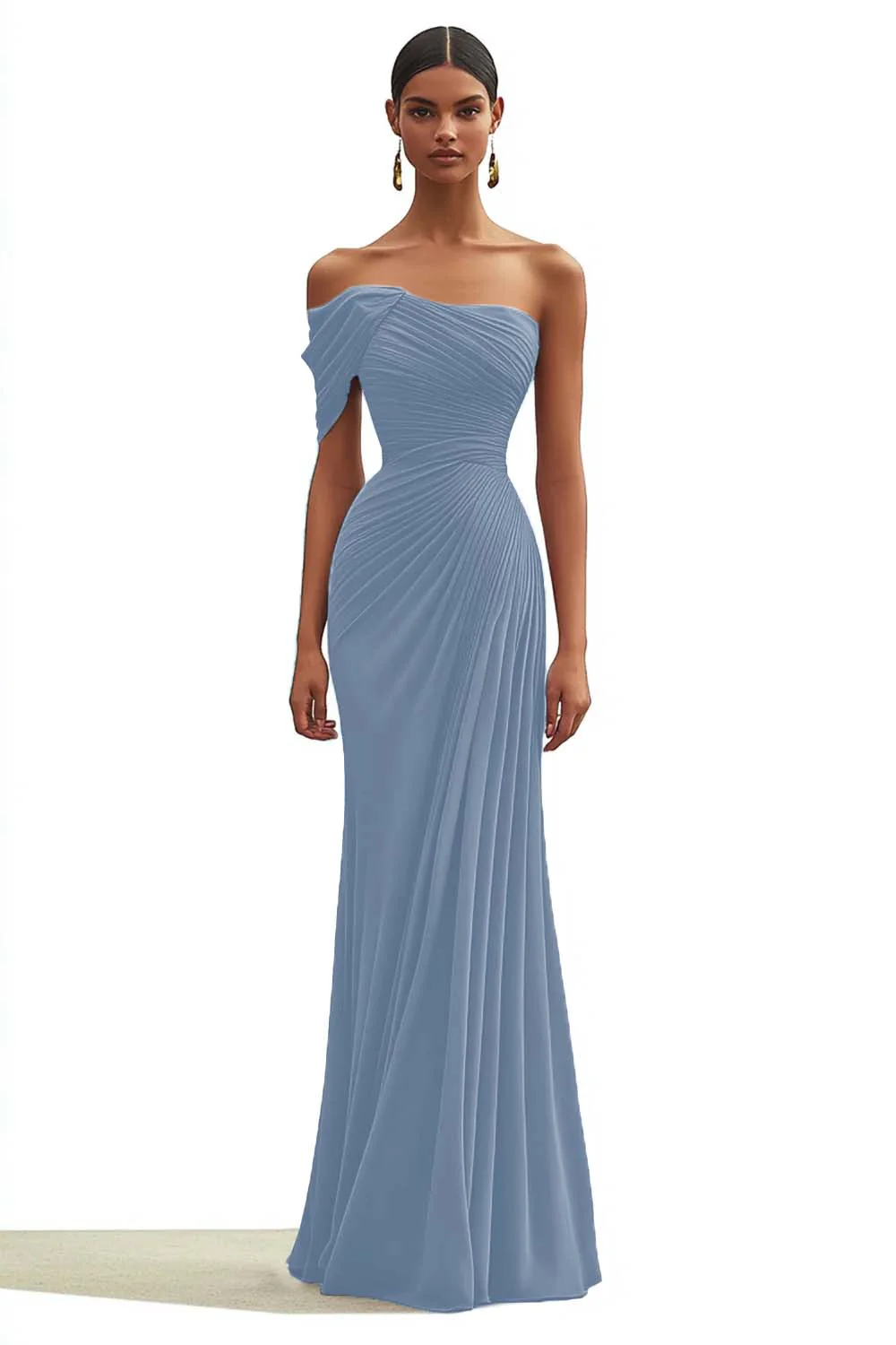 Mermaid Dark Green One Shoulder Pleated Long Formal Dress - Image 8