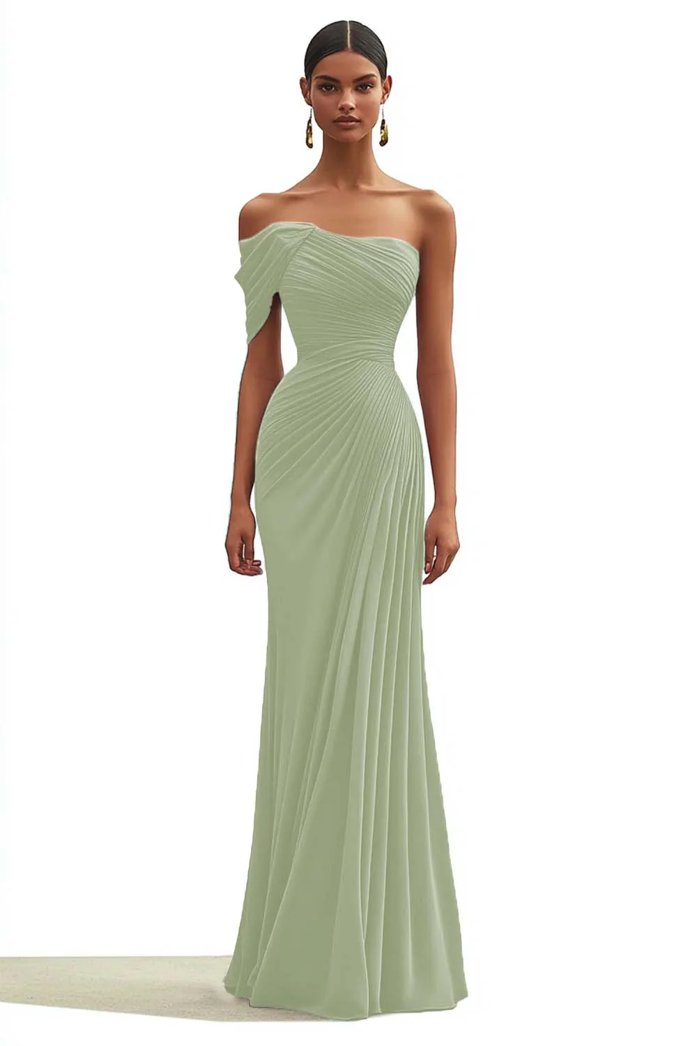 Mermaid Dark Green One Shoulder Pleated Long Formal Dress - Image 9