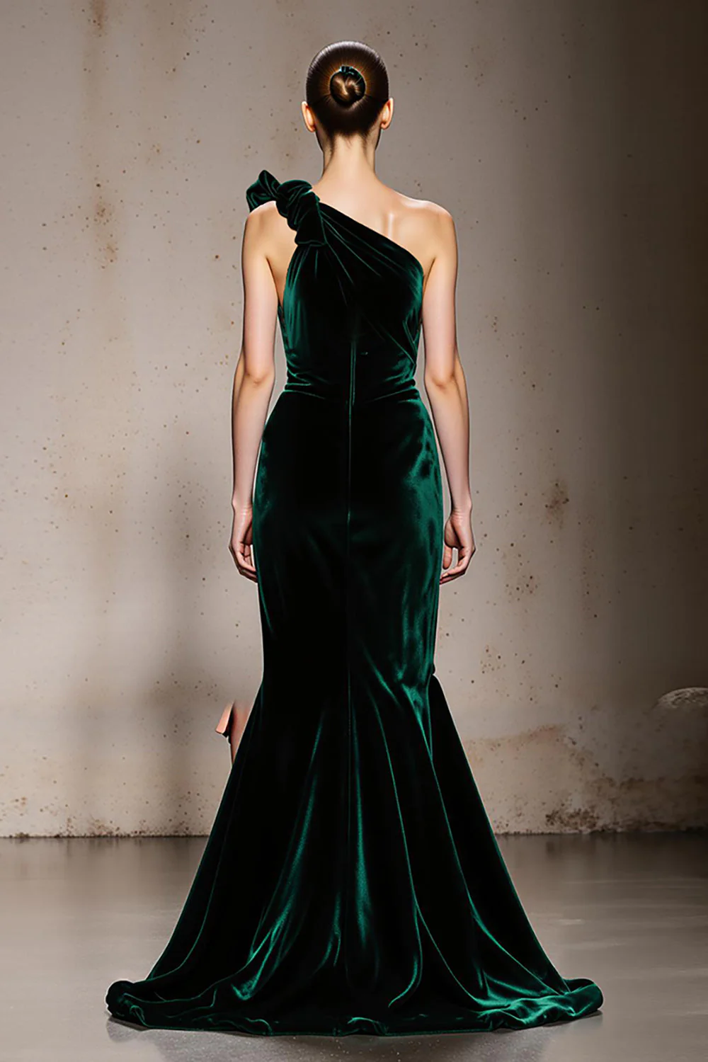 Mermaid Dark Green One Shoulder Velvet Evening Dress With Slit - Image 2