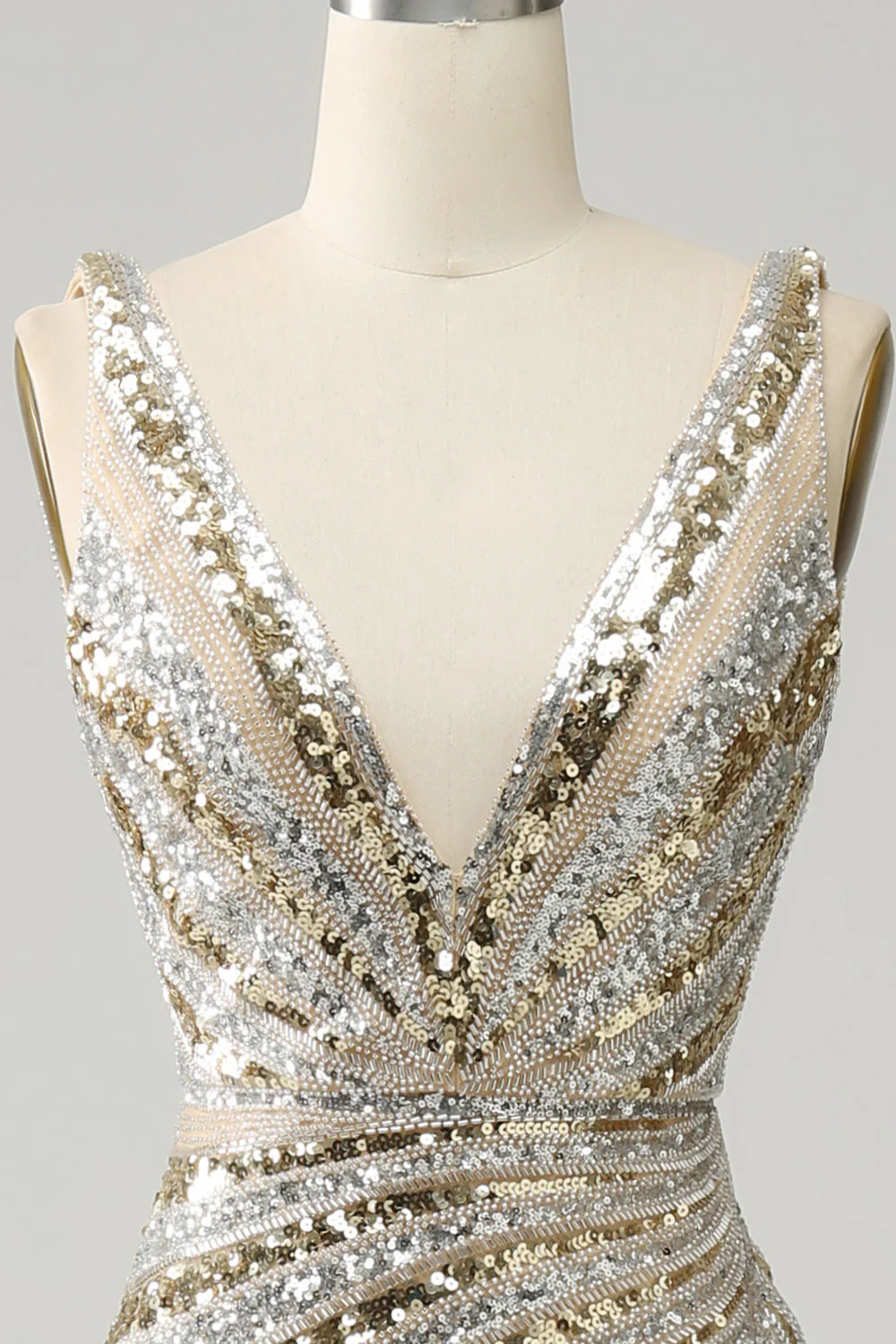 Mermaid Deep V Neck Golden Long Prom Dress with Slit - Image 6