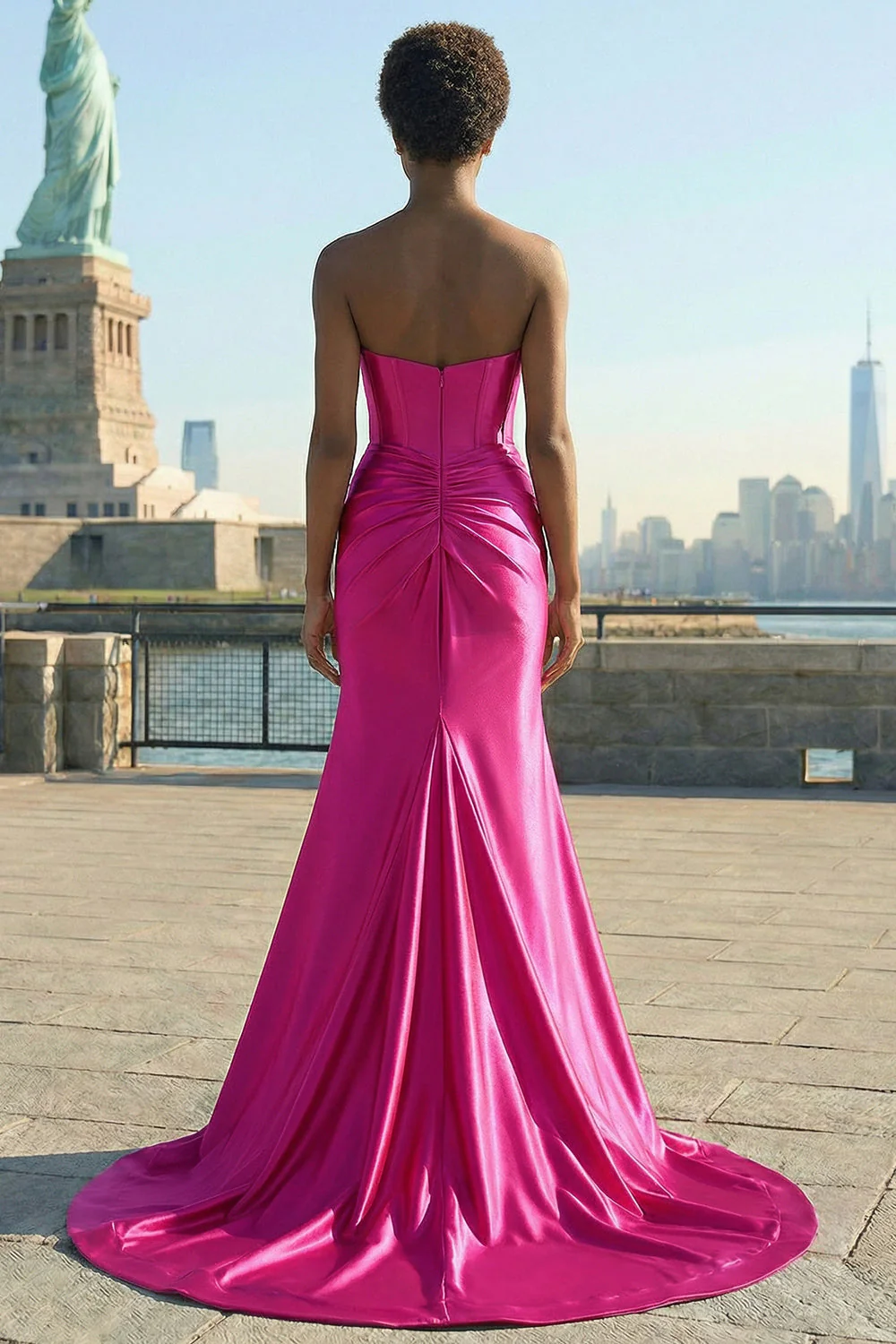 Mermaid Fuchsia Corset Sweetheart Keyhole Long Prom Dress with Slit - Image 2