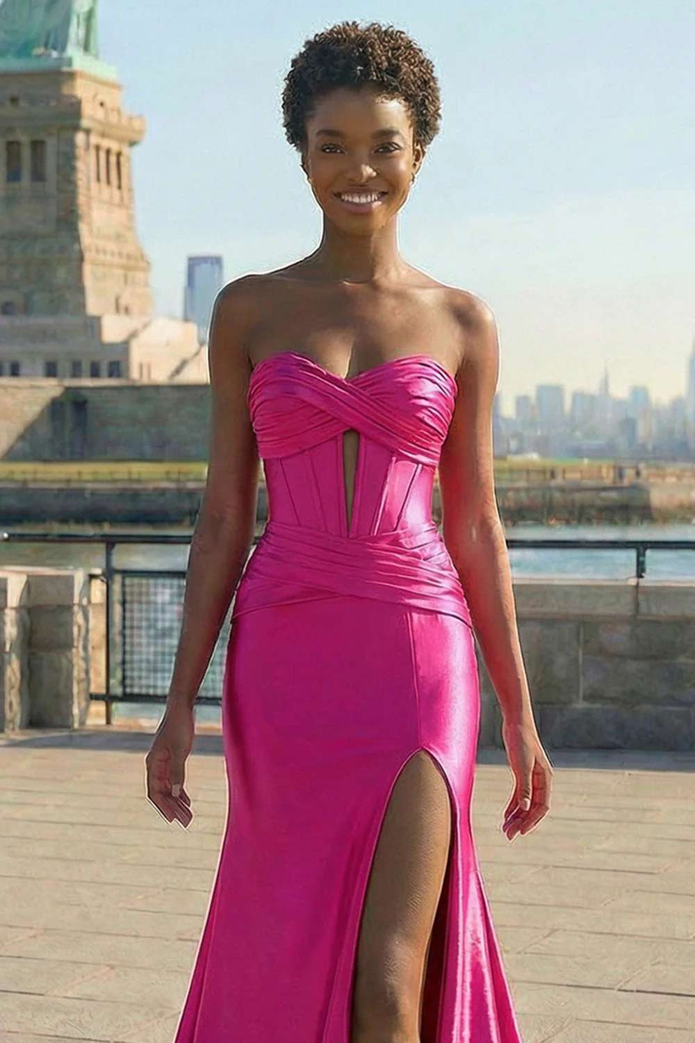 Mermaid Fuchsia Corset Sweetheart Keyhole Long Prom Dress with Slit - Image 3