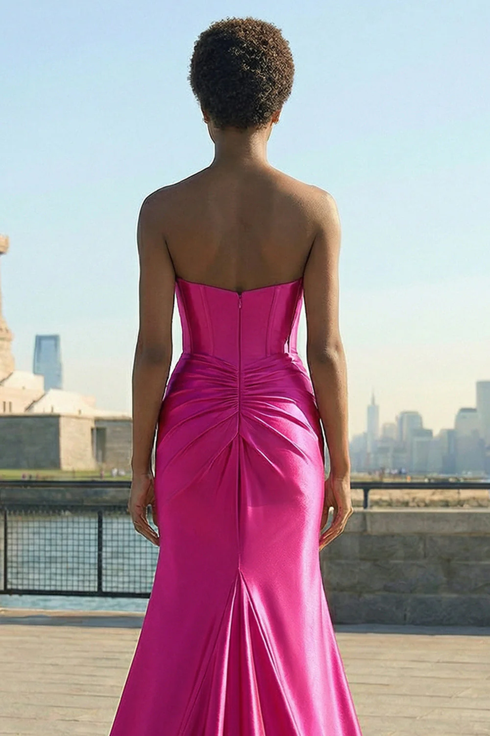 Mermaid Fuchsia Corset Sweetheart Keyhole Long Prom Dress with Slit - Image 4