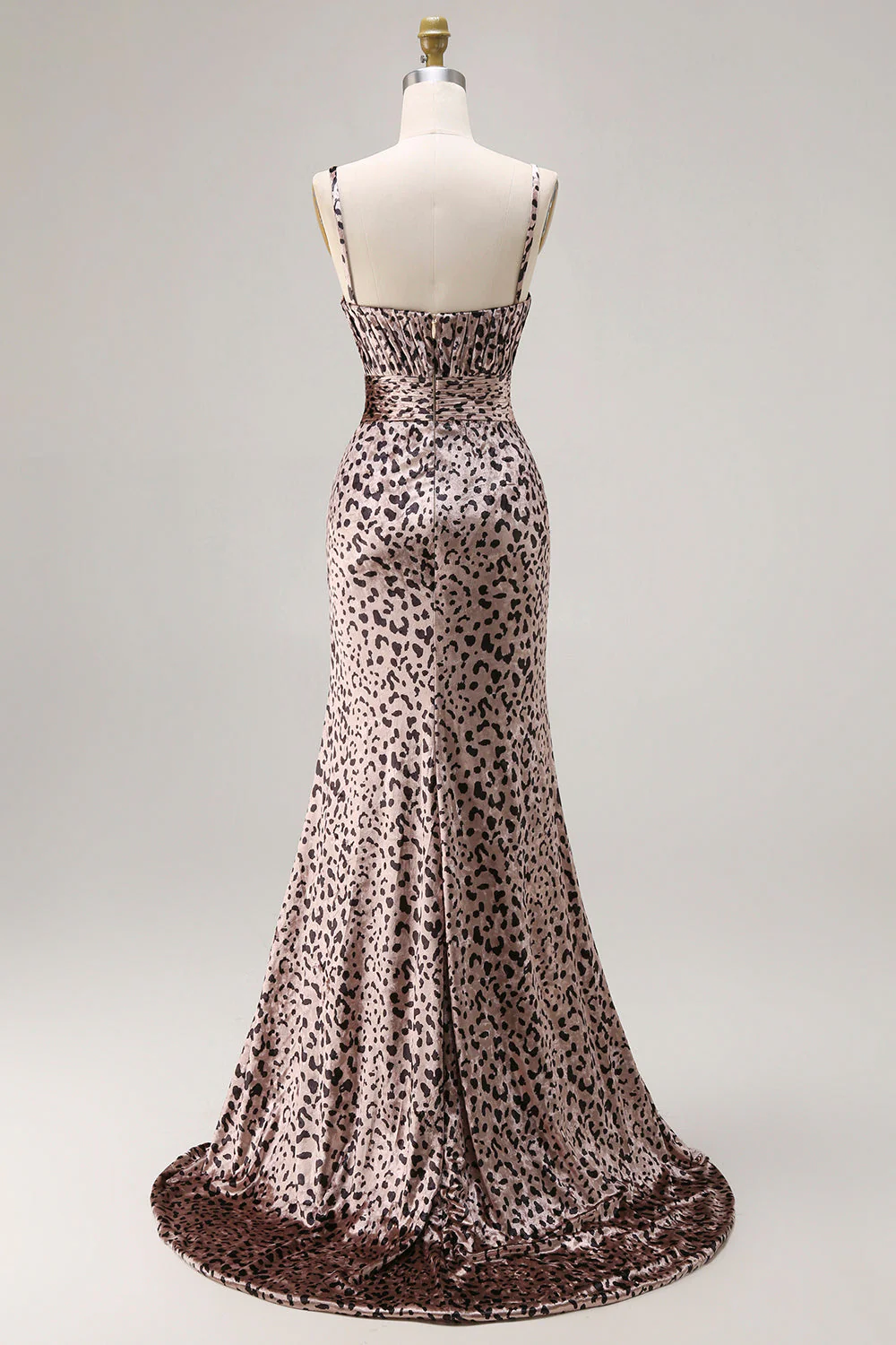 Golden Leopard Mermaid Spaghetti Straps Long Prom Dress with Slit - Image 2