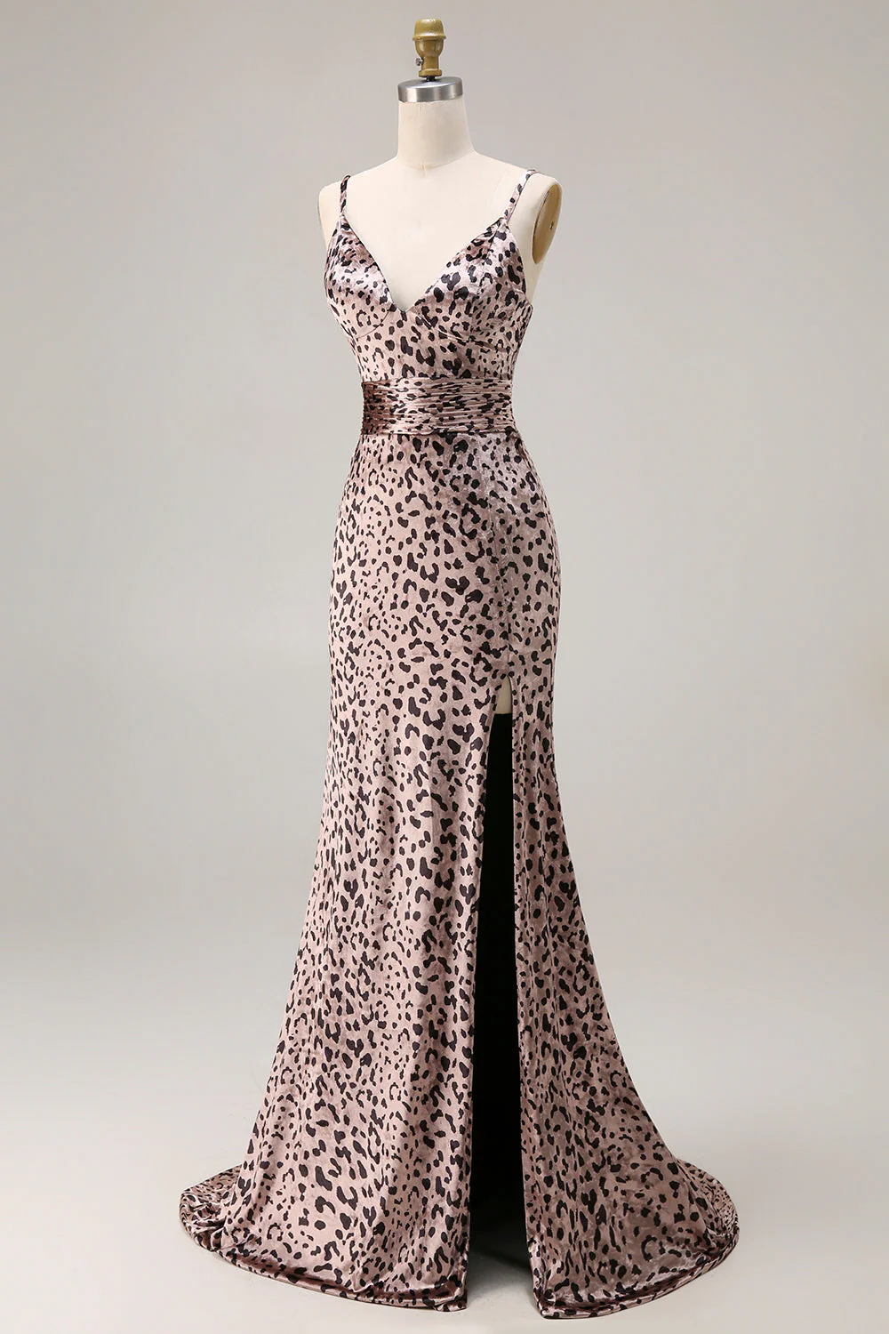 Golden Leopard Mermaid Spaghetti Straps Long Prom Dress with Slit - Image 3