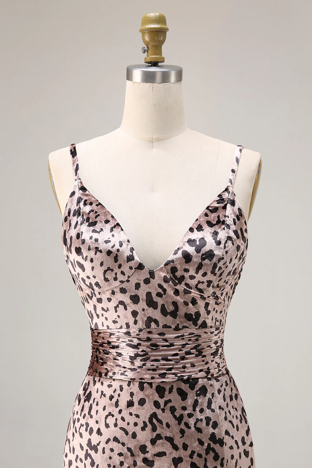 Golden Leopard Mermaid Spaghetti Straps Long Prom Dress with Slit - Image 4