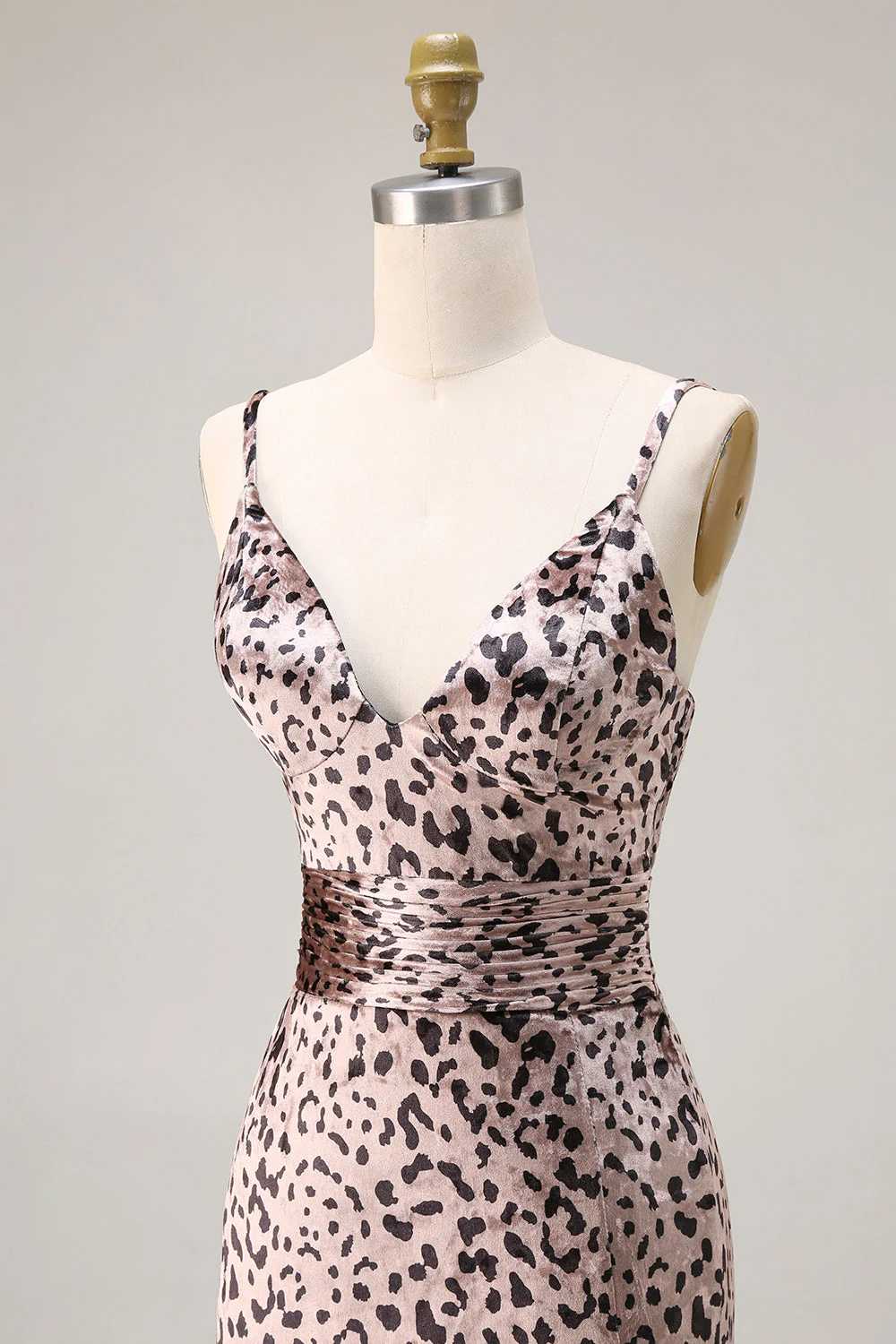 Golden Leopard Mermaid Spaghetti Straps Long Prom Dress with Slit - Image 6