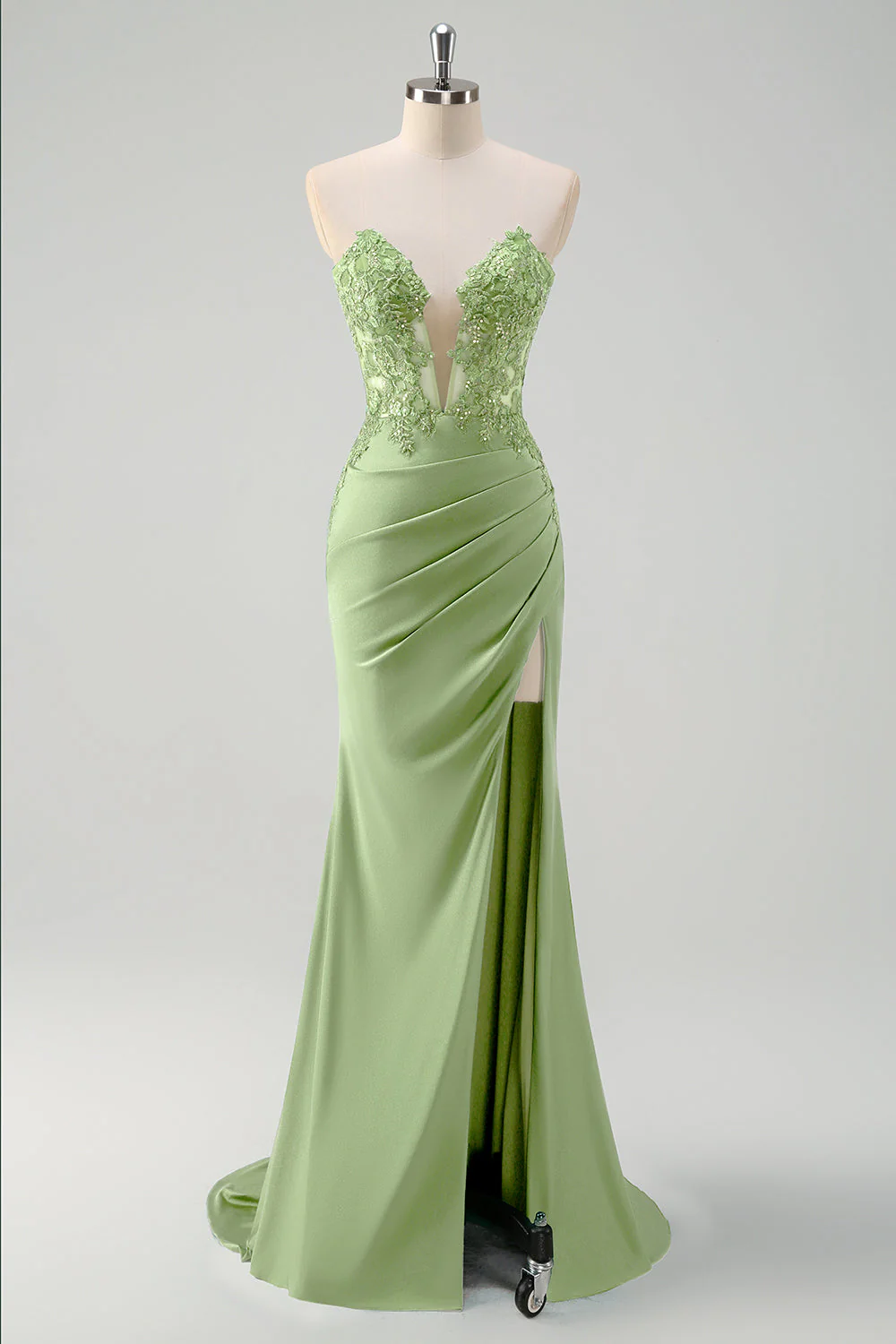 Mermaid Green Strapless Cut Out Corset Long Prom Dress with Slit - Image 11