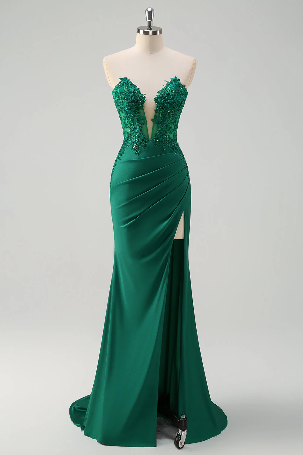 Mermaid Green Strapless Cut Out Corset Long Prom Dress with Slit - Image 7
