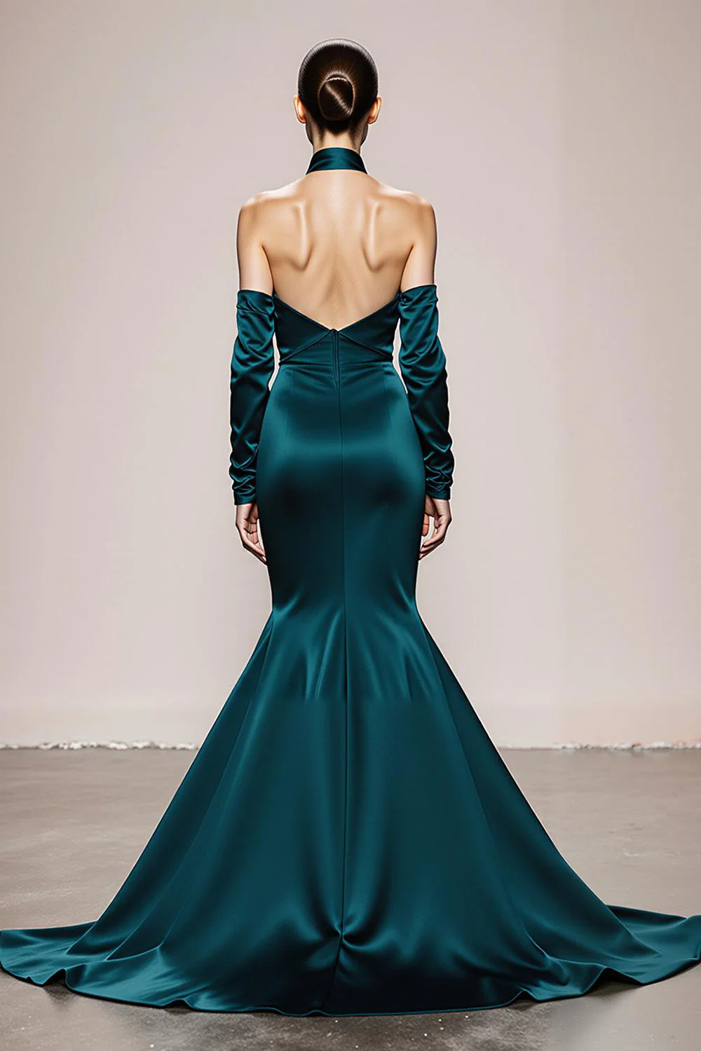 Mermaid Halter Peacock Green Sleeves Long Military Ball Dresses - Image 2
