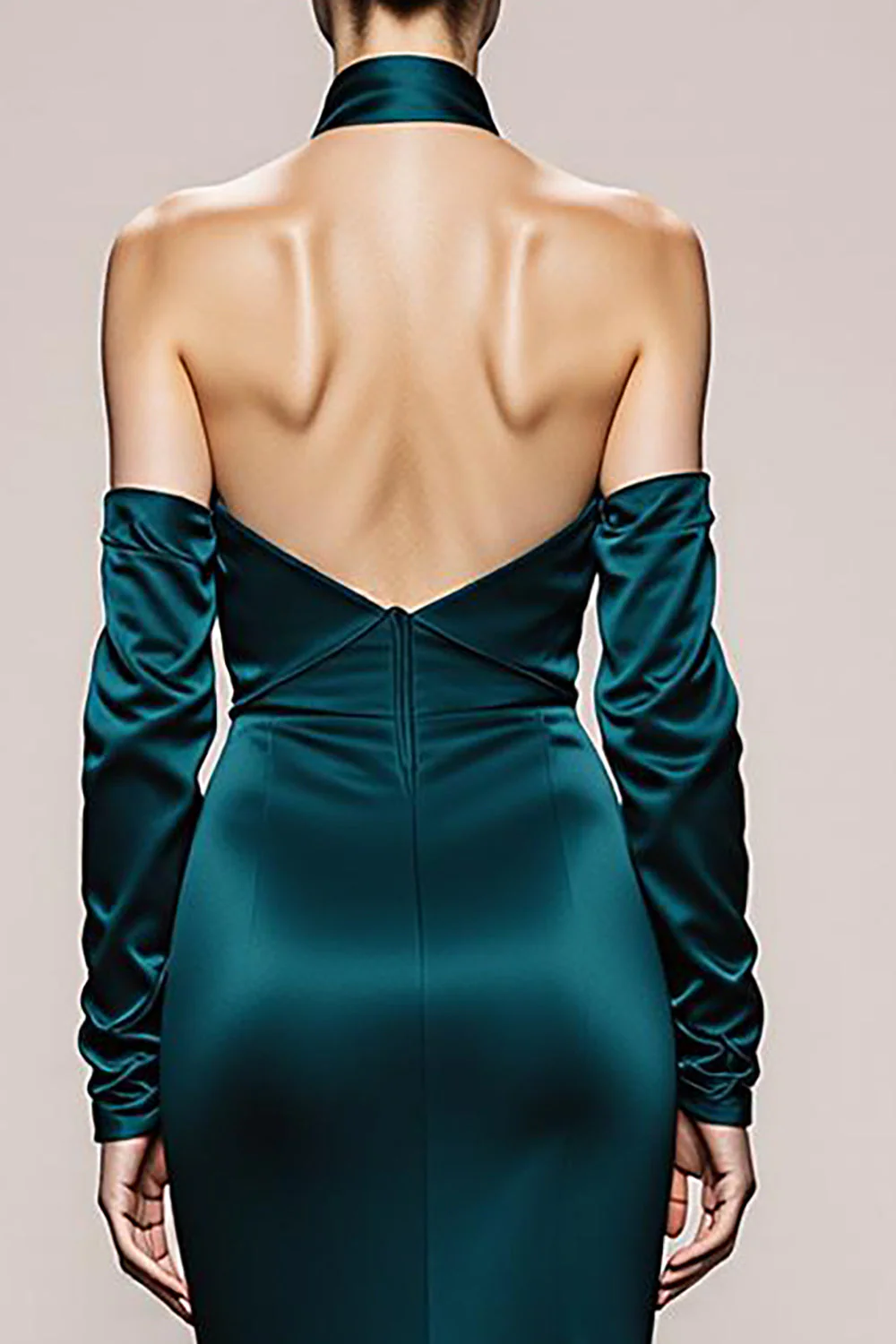 Mermaid Halter Peacock Green Sleeves Long Military Ball Dresses - Image 4