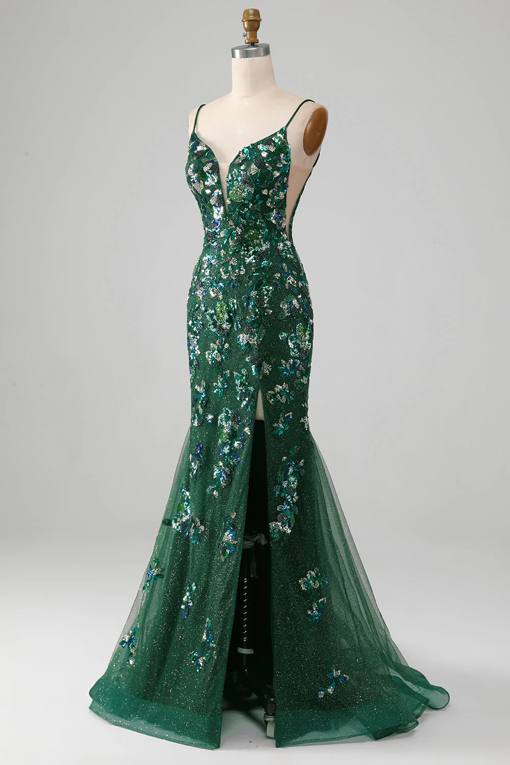 Mermaid Lace-Up Back Dark Green Prom Dress with Appliques - Image 4