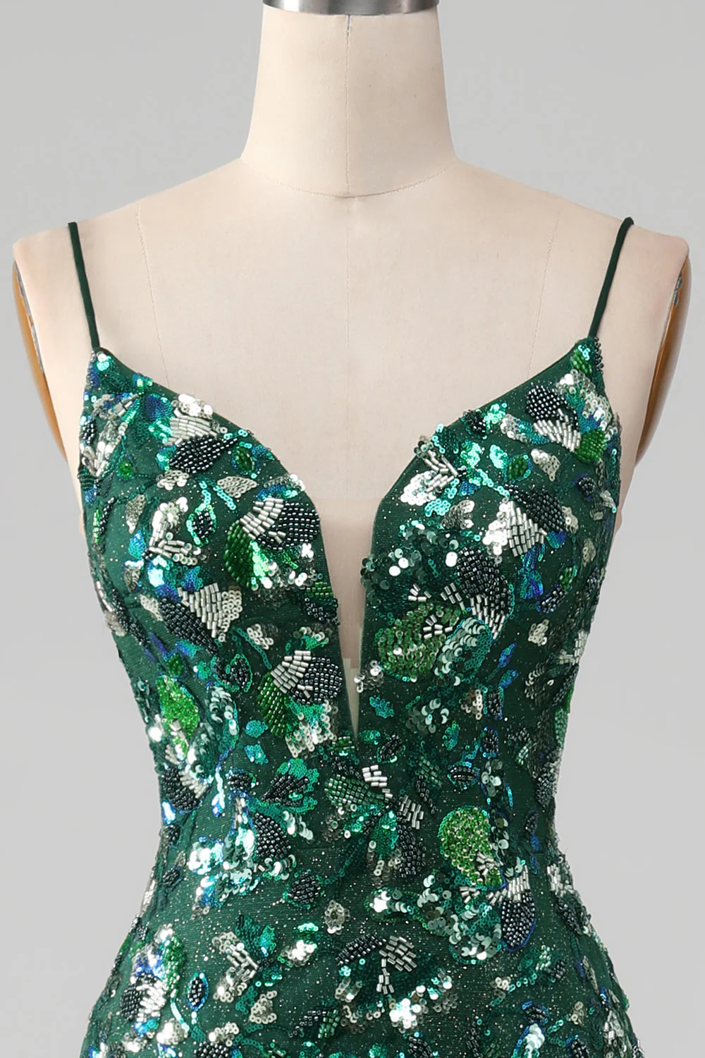 Mermaid Lace-Up Back Dark Green Prom Dress with Appliques - Image 5