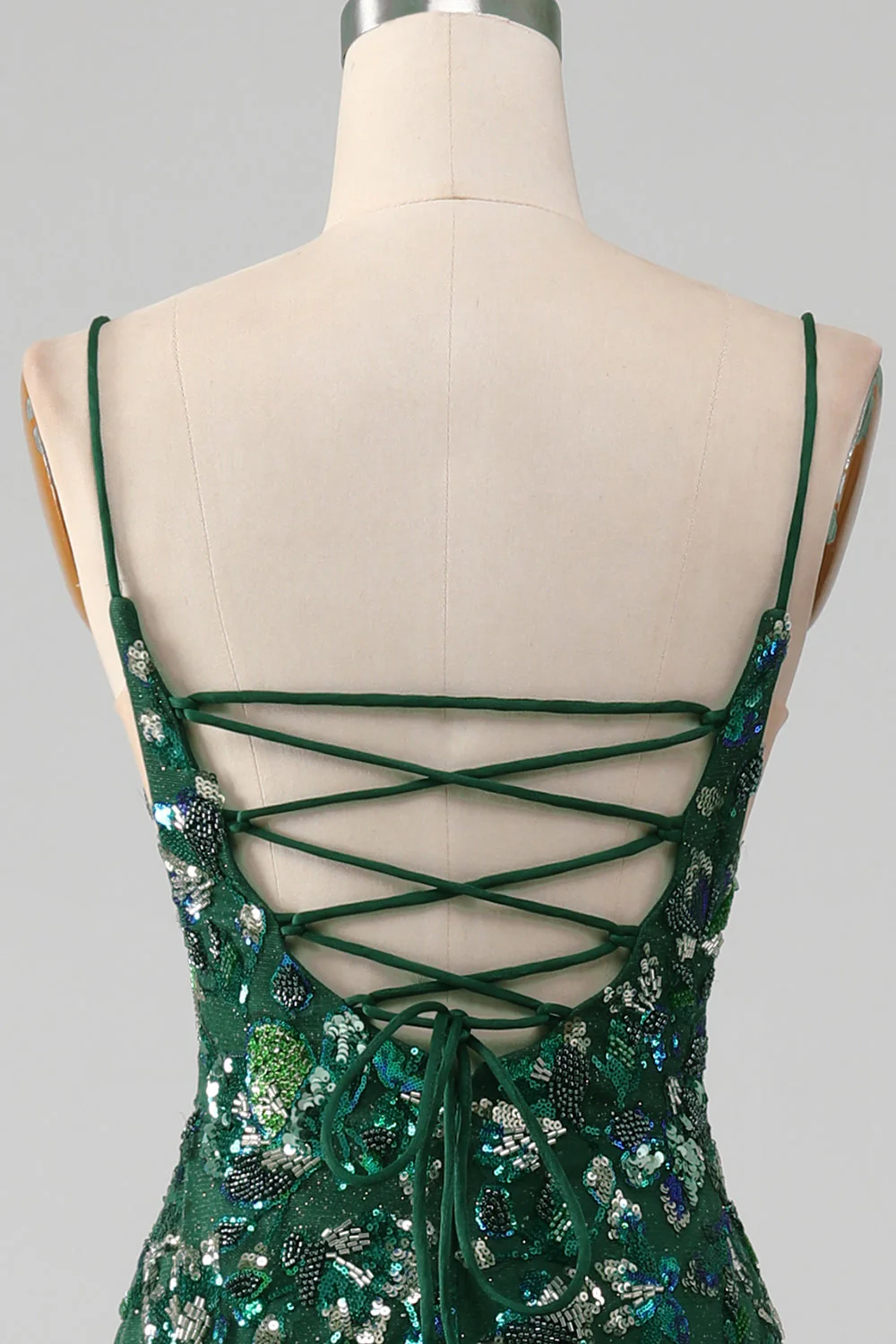 Mermaid Lace-Up Back Dark Green Prom Dress with Appliques - Image 6