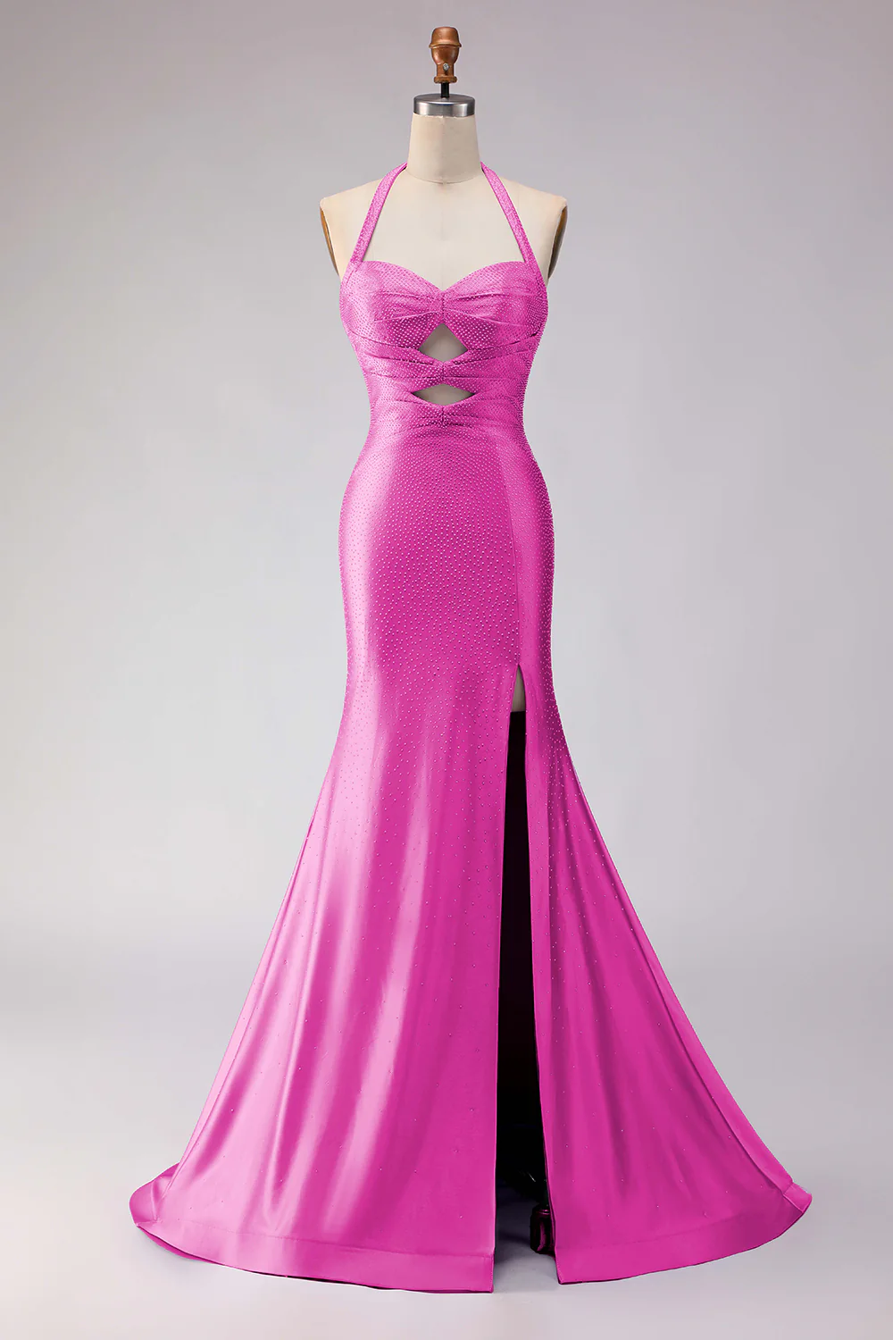 Mermaid Lilac Halter Beaded Cut Out Long Prom Dress with Slit - Image 10