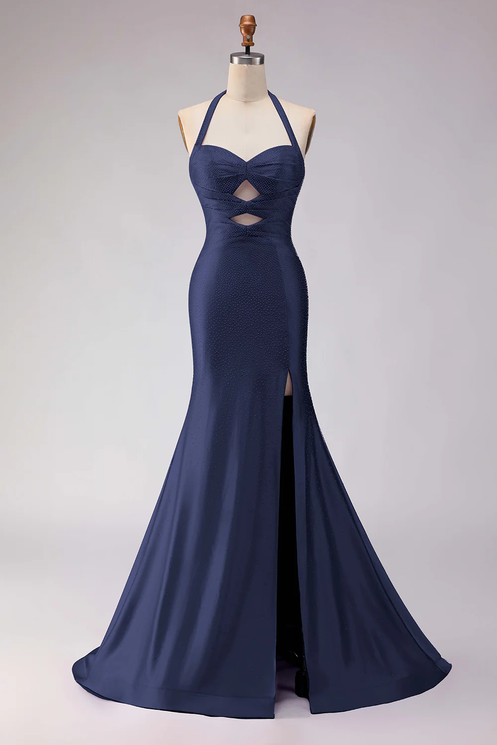 Mermaid Lilac Halter Beaded Cut Out Long Prom Dress with Slit - Image 11