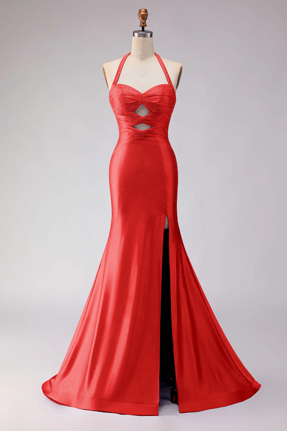 Mermaid Lilac Halter Beaded Cut Out Long Prom Dress with Slit - Image 12