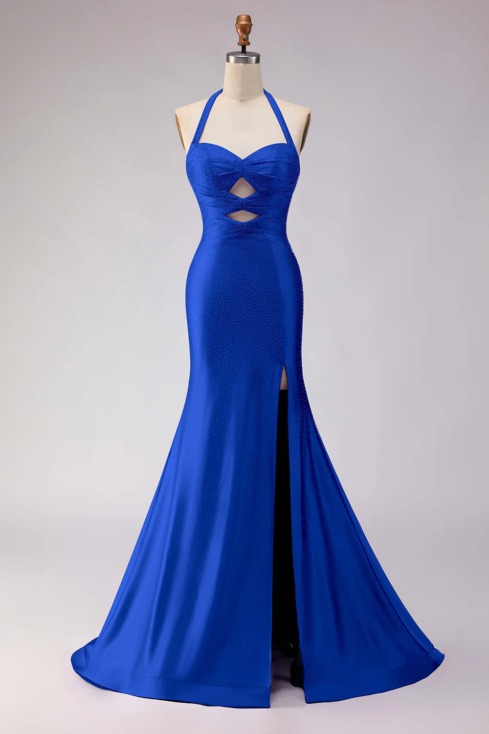 Mermaid Lilac Halter Beaded Cut Out Long Prom Dress with Slit - Image 13