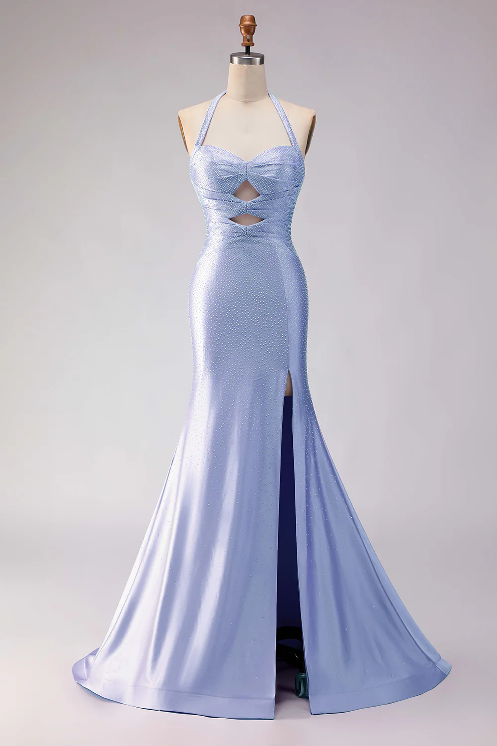 Mermaid Lilac Halter Beaded Cut Out Long Prom Dress with Slit - Image 14