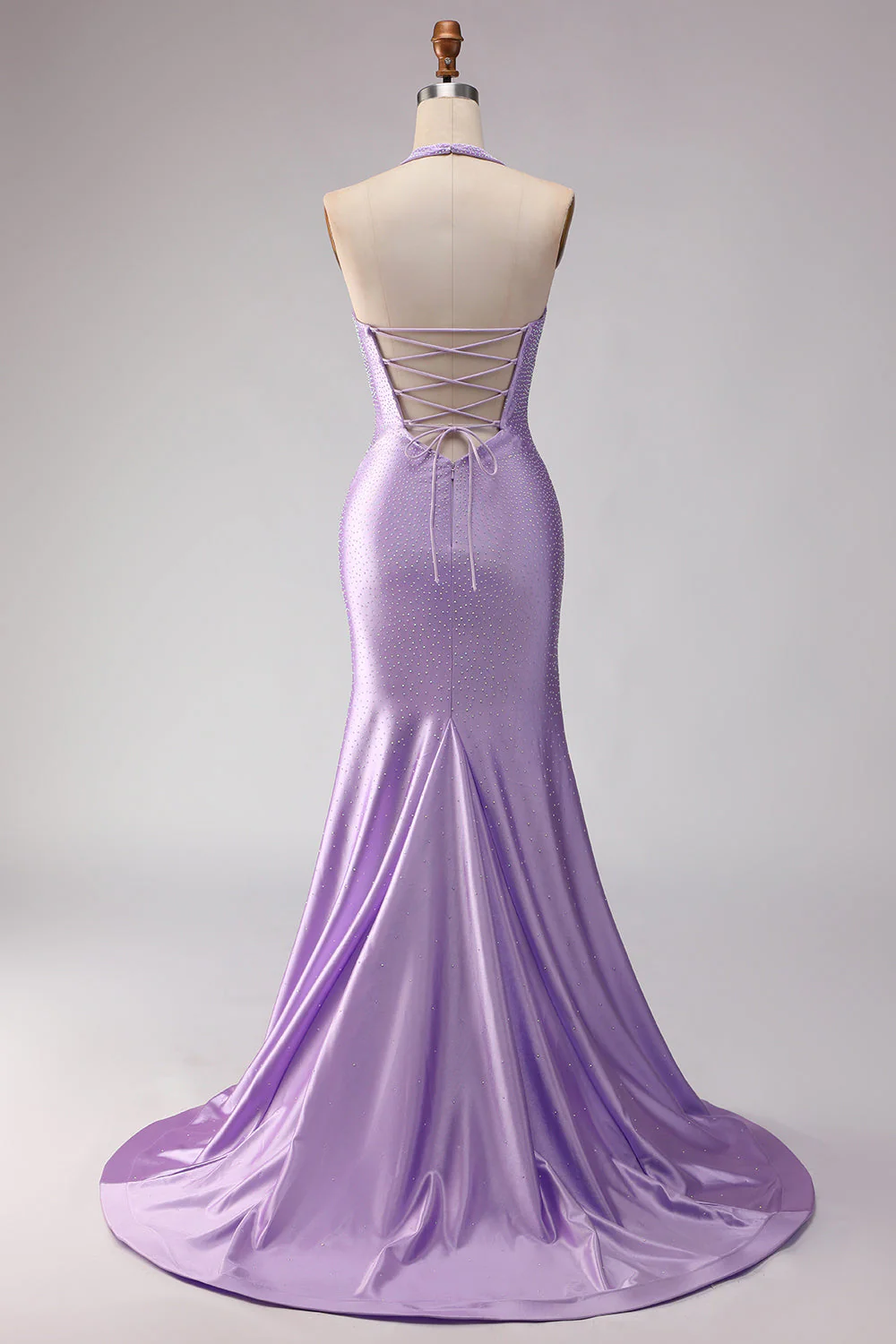 Mermaid Lilac Halter Beaded Cut Out Long Prom Dress with Slit - Image 2