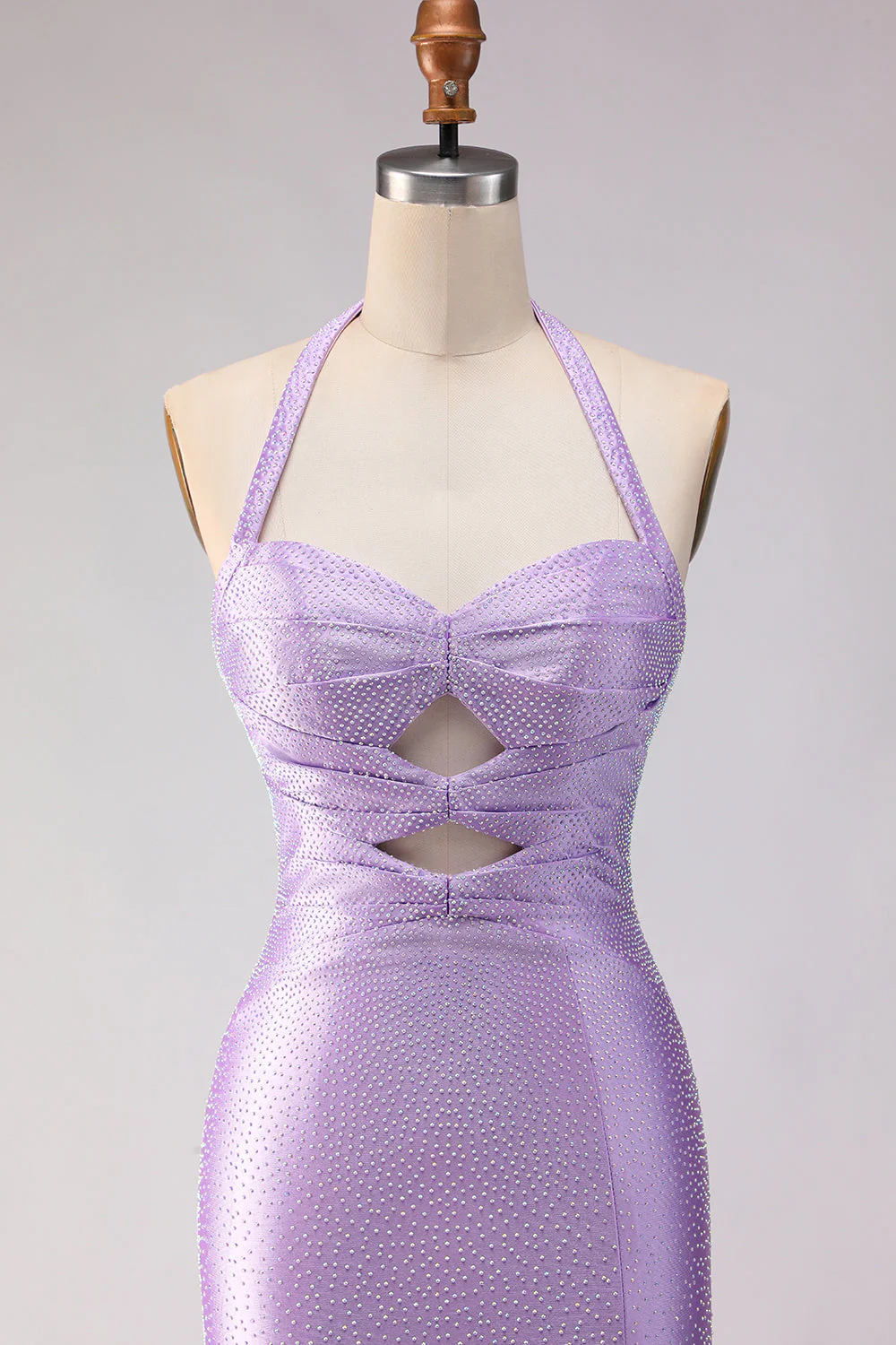Mermaid Lilac Halter Beaded Cut Out Long Prom Dress with Slit - Image 4