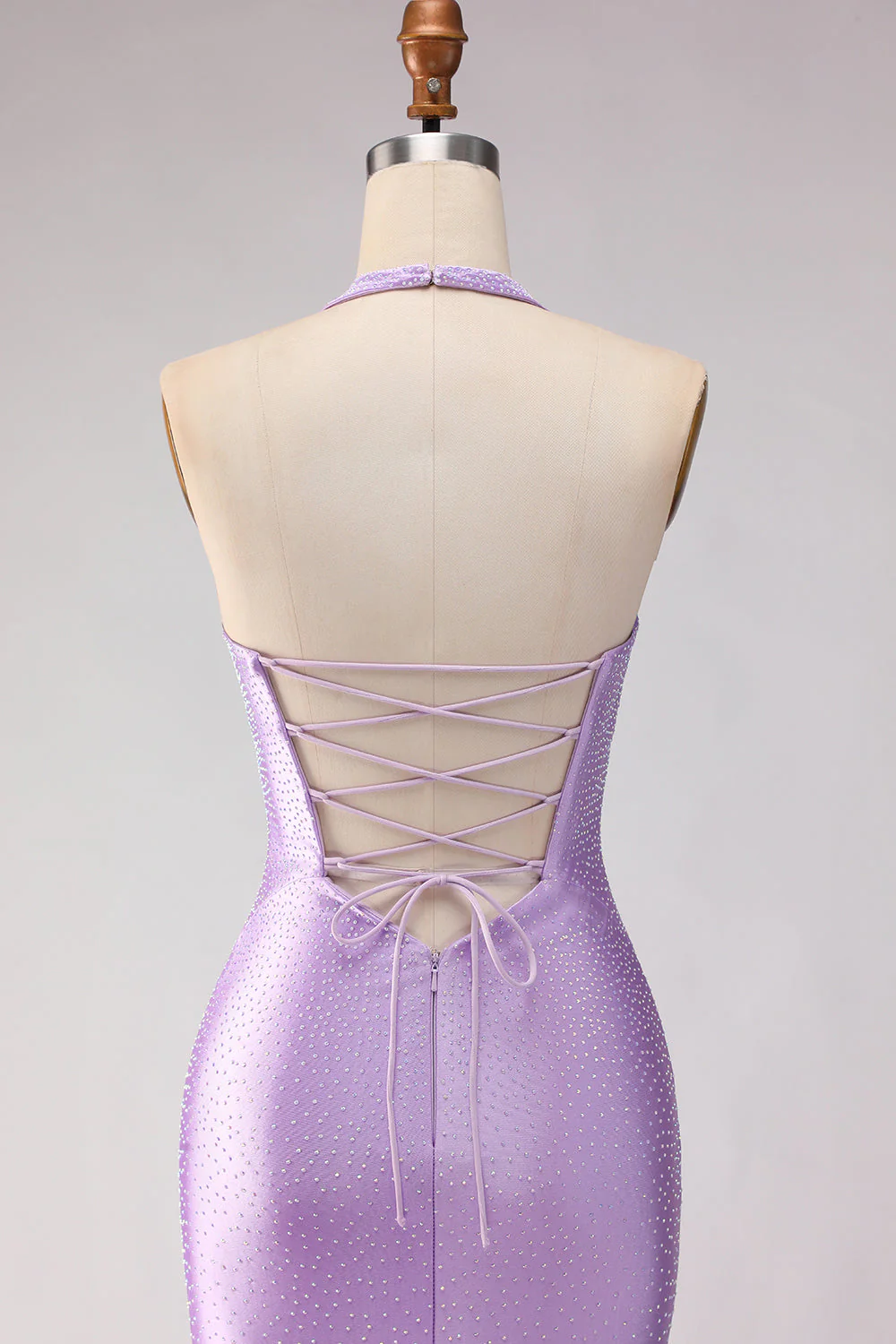 Mermaid Lilac Halter Beaded Cut Out Long Prom Dress with Slit - Image 5