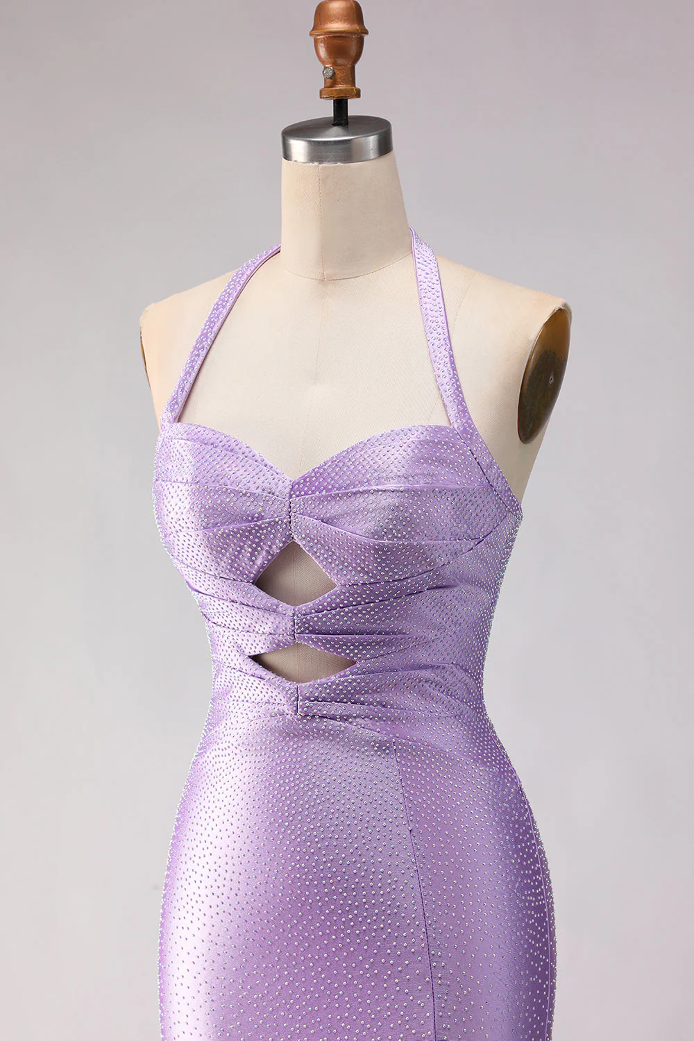 Mermaid Lilac Halter Beaded Cut Out Long Prom Dress with Slit - Image 6