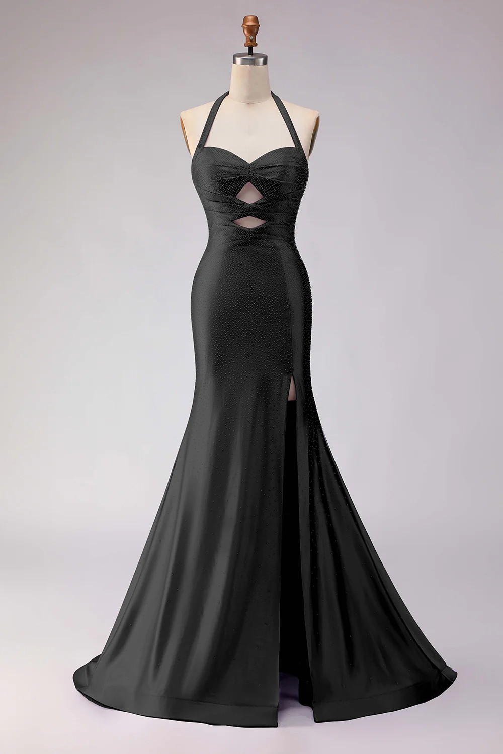 Mermaid Lilac Halter Beaded Cut Out Long Prom Dress with Slit - Image 7