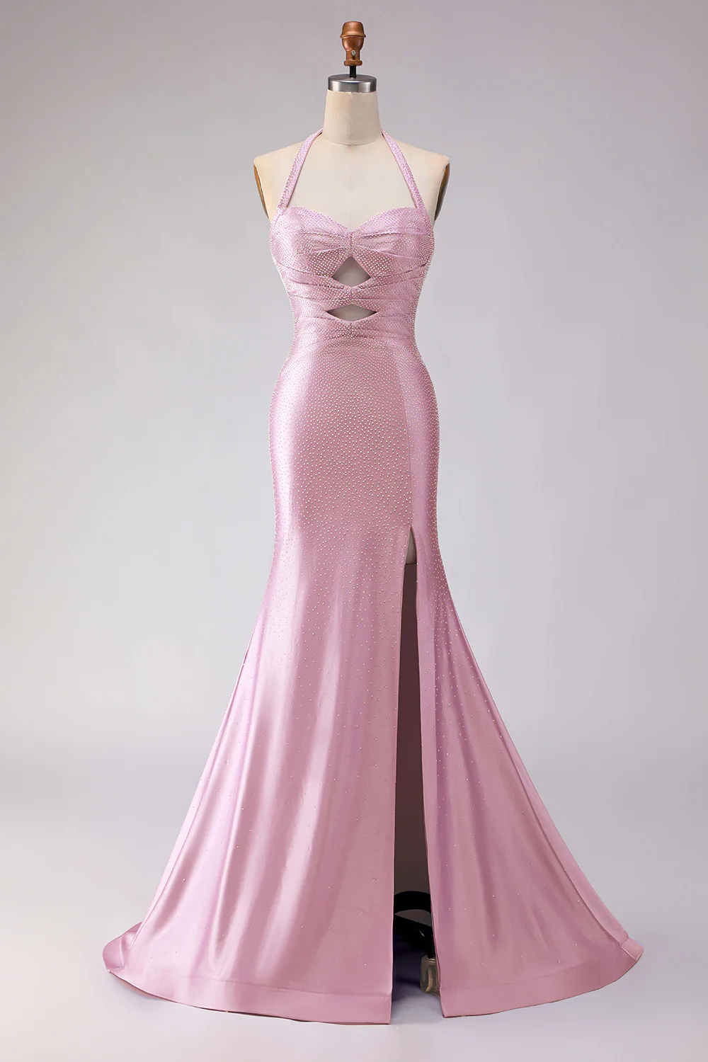 Mermaid Lilac Halter Beaded Cut Out Long Prom Dress with Slit - Image 8