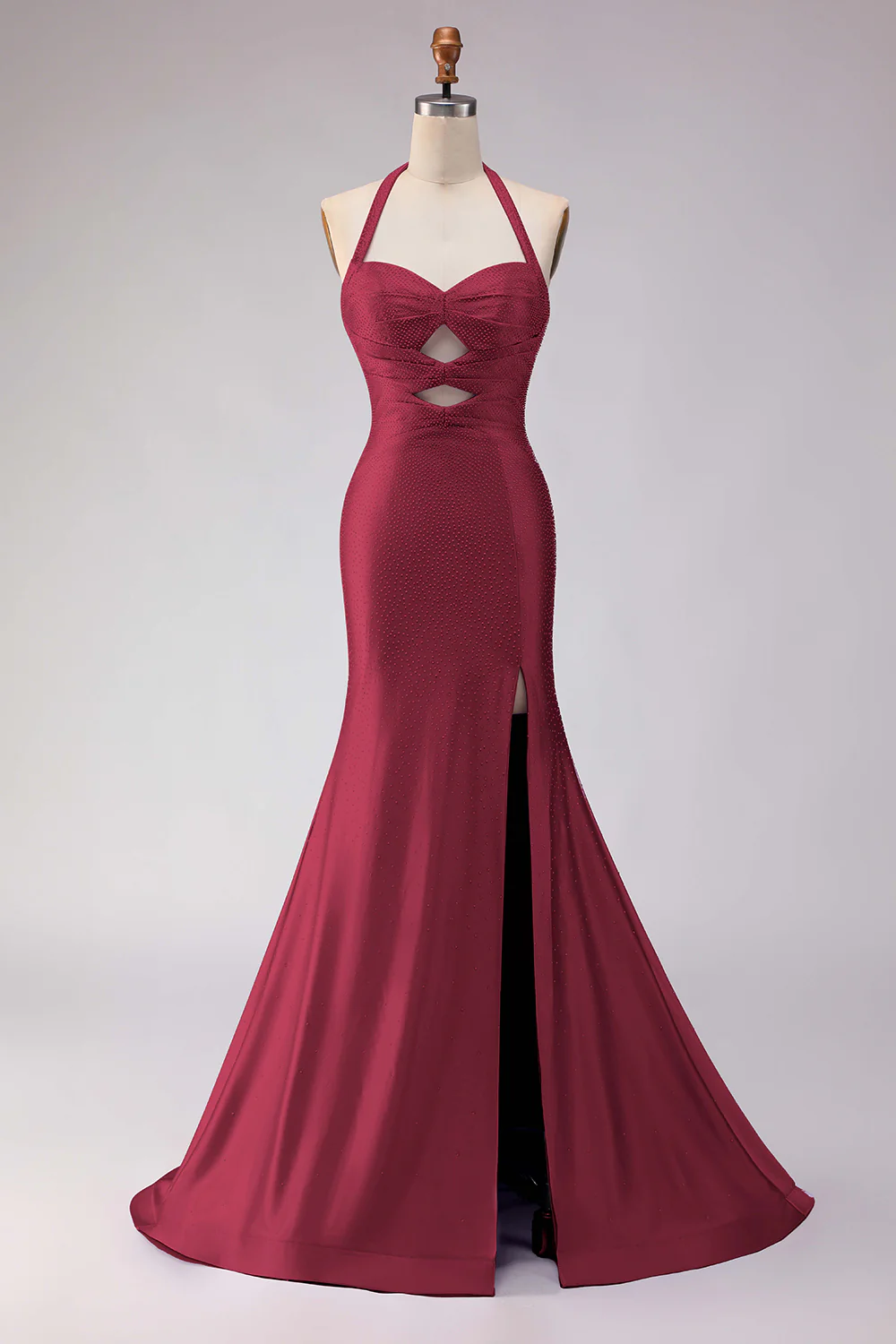 Mermaid Lilac Halter Beaded Cut Out Long Prom Dress with Slit - Image 9