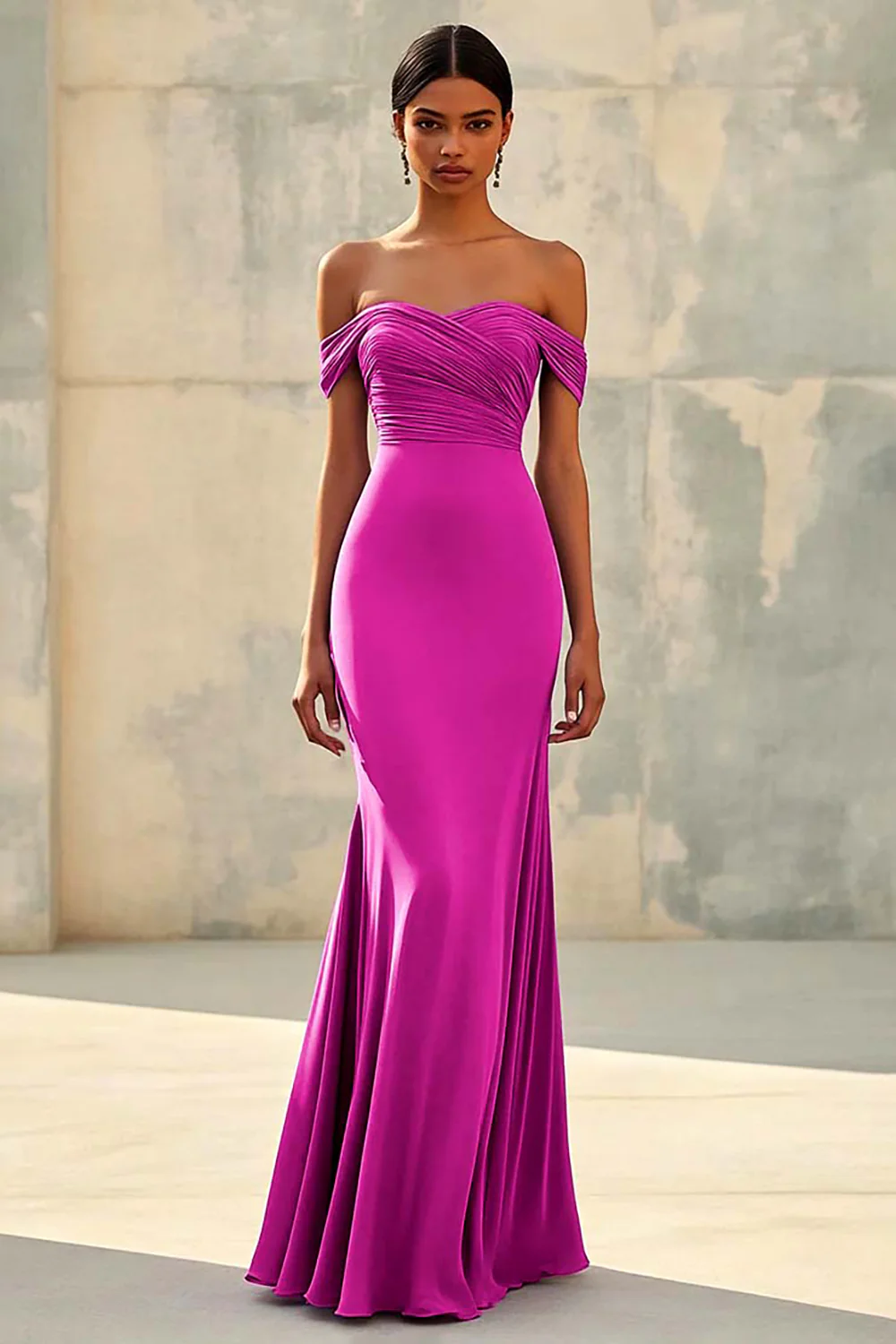 Mermaid Off Shoulder Purple Chiffon Long Formal Dress - Image 11