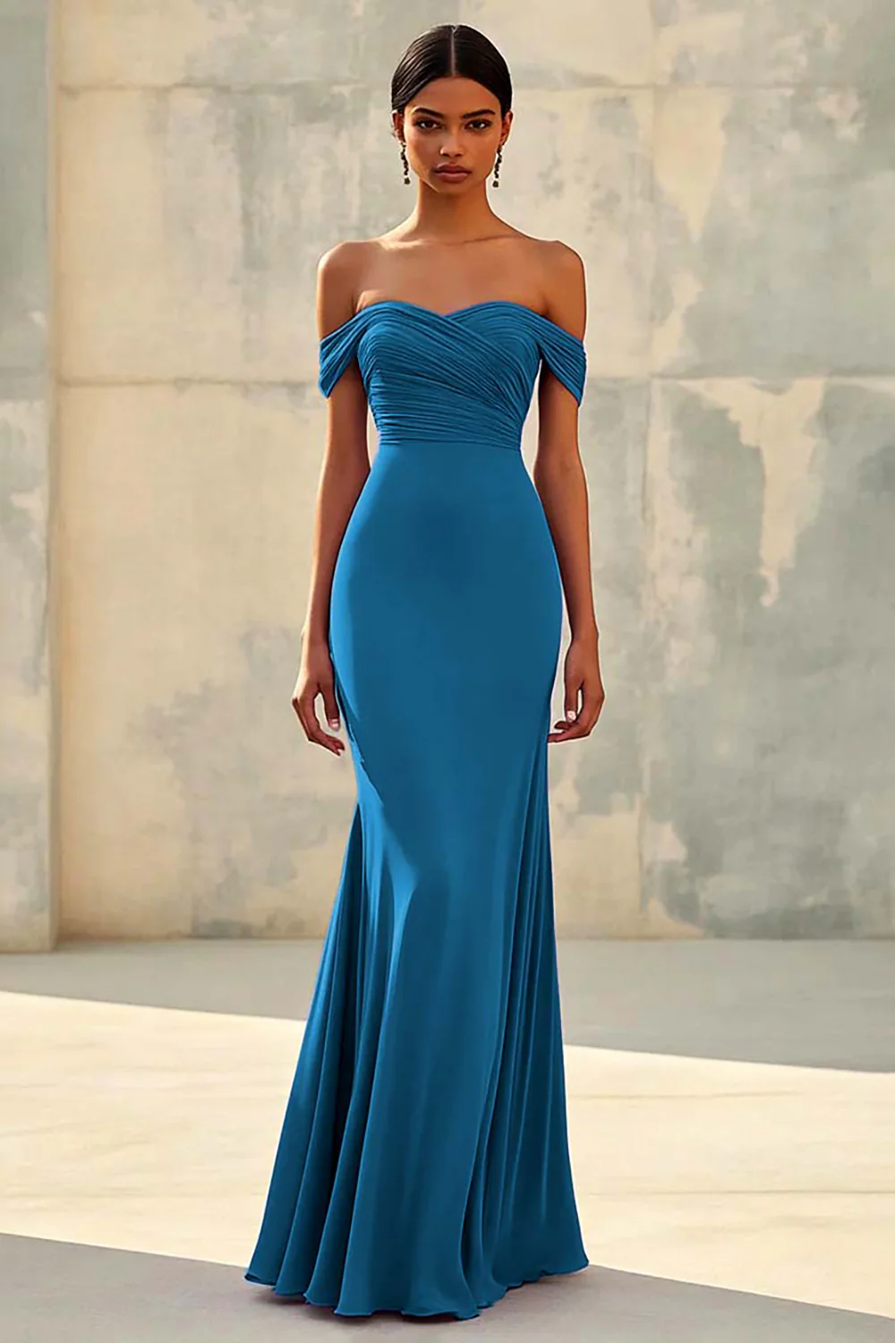 Mermaid Off Shoulder Purple Chiffon Long Formal Dress - Image 12