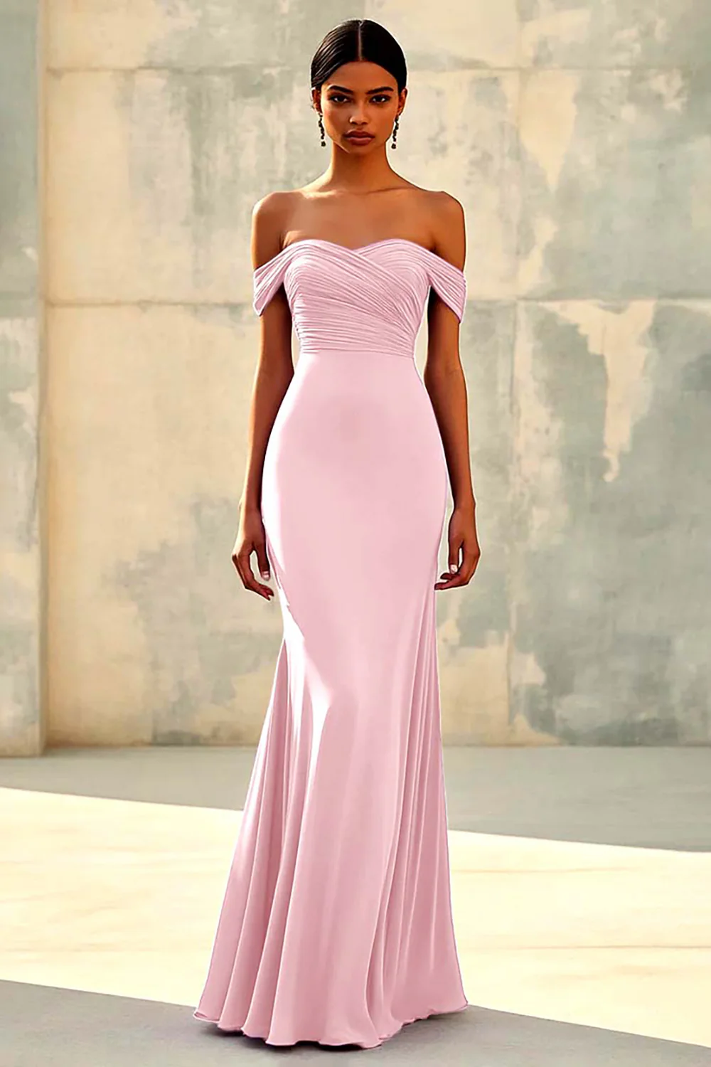 Mermaid Off Shoulder Purple Chiffon Long Formal Dress - Image 5