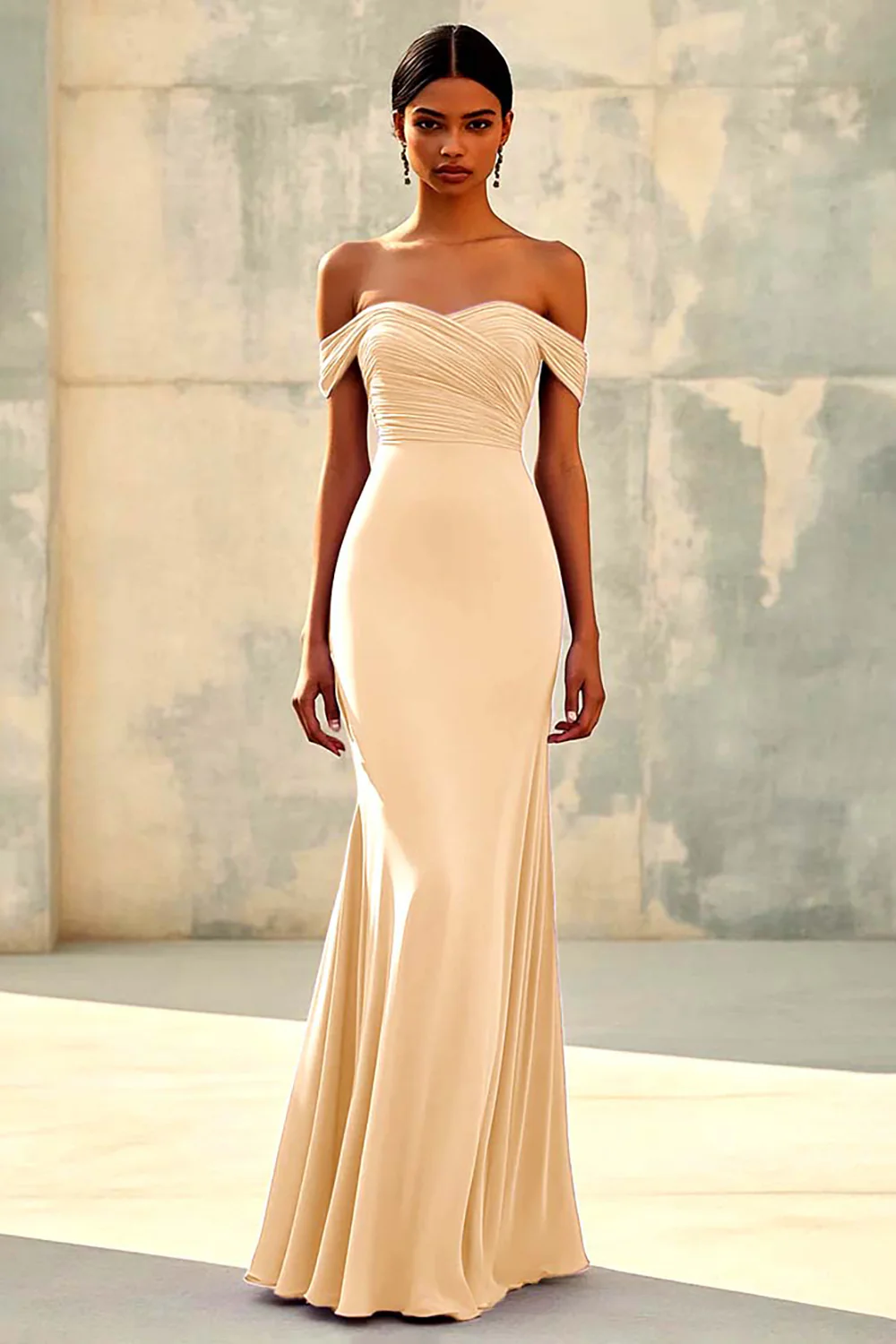 Mermaid Off Shoulder Purple Chiffon Long Formal Dress - Image 6