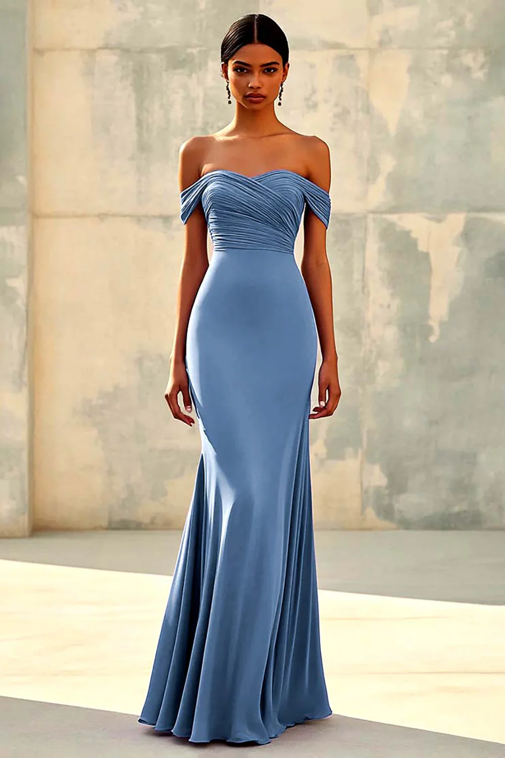 Mermaid Off Shoulder Purple Chiffon Long Formal Dress - Image 8
