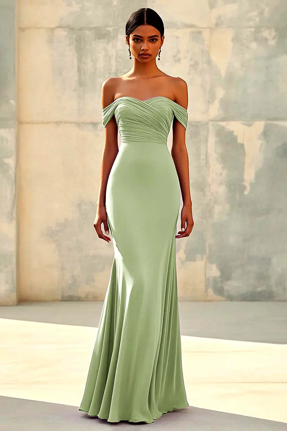 Mermaid Off Shoulder Purple Chiffon Long Formal Dress - Image 9